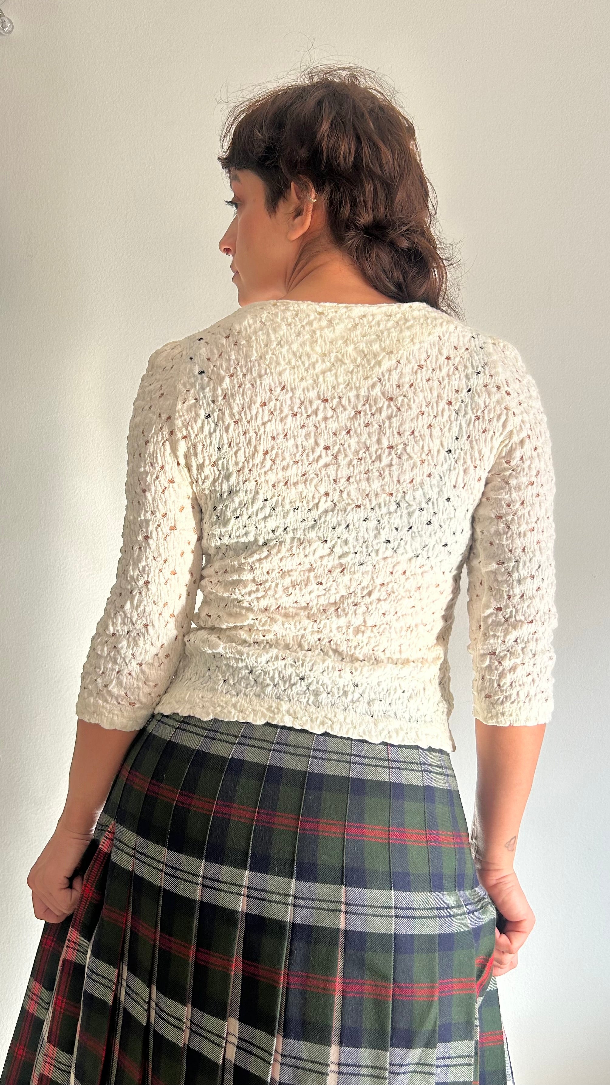 Vintage Cream Crinkle Textured Blouse