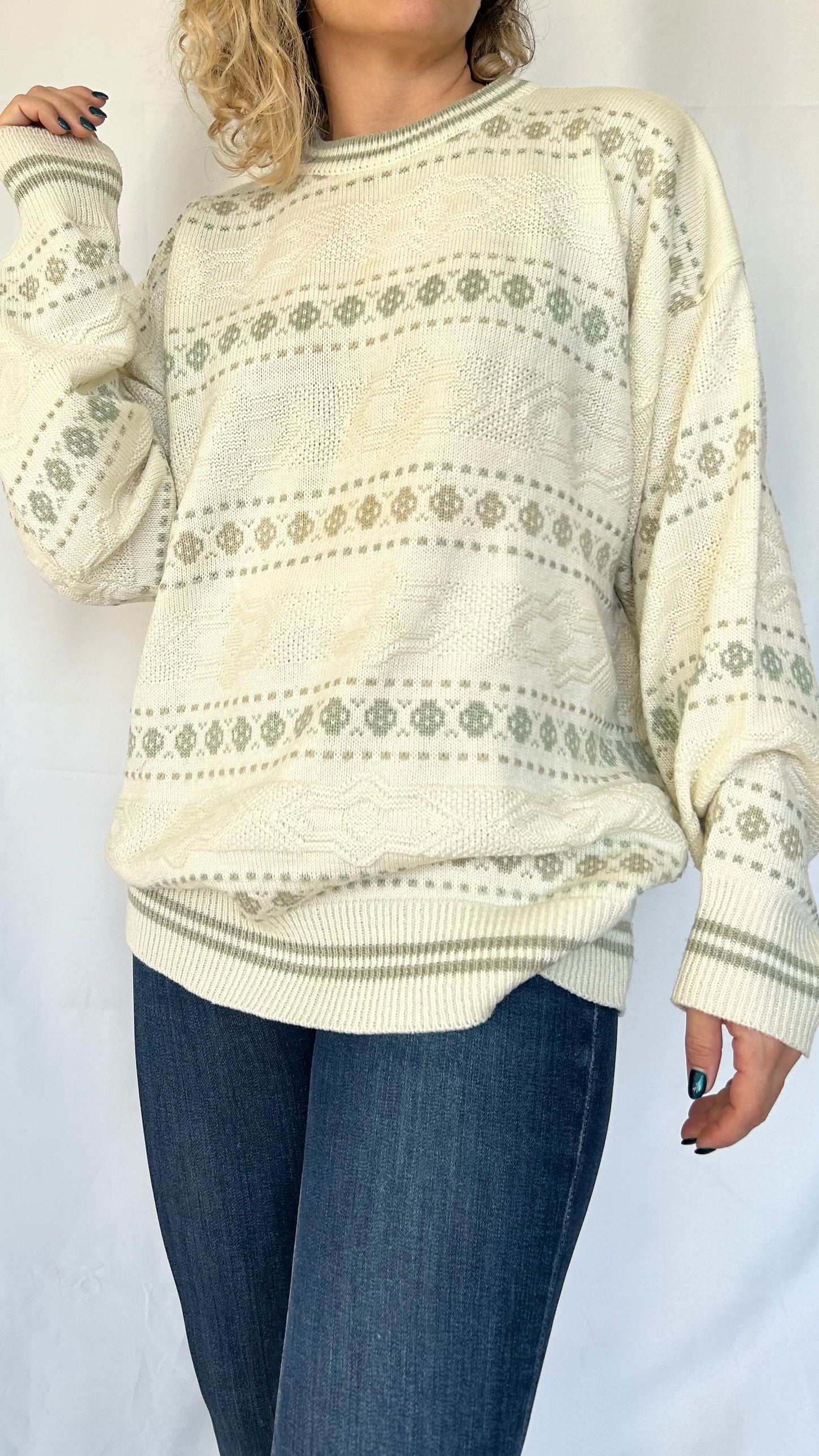 Vintage Cream Patterned Sweater