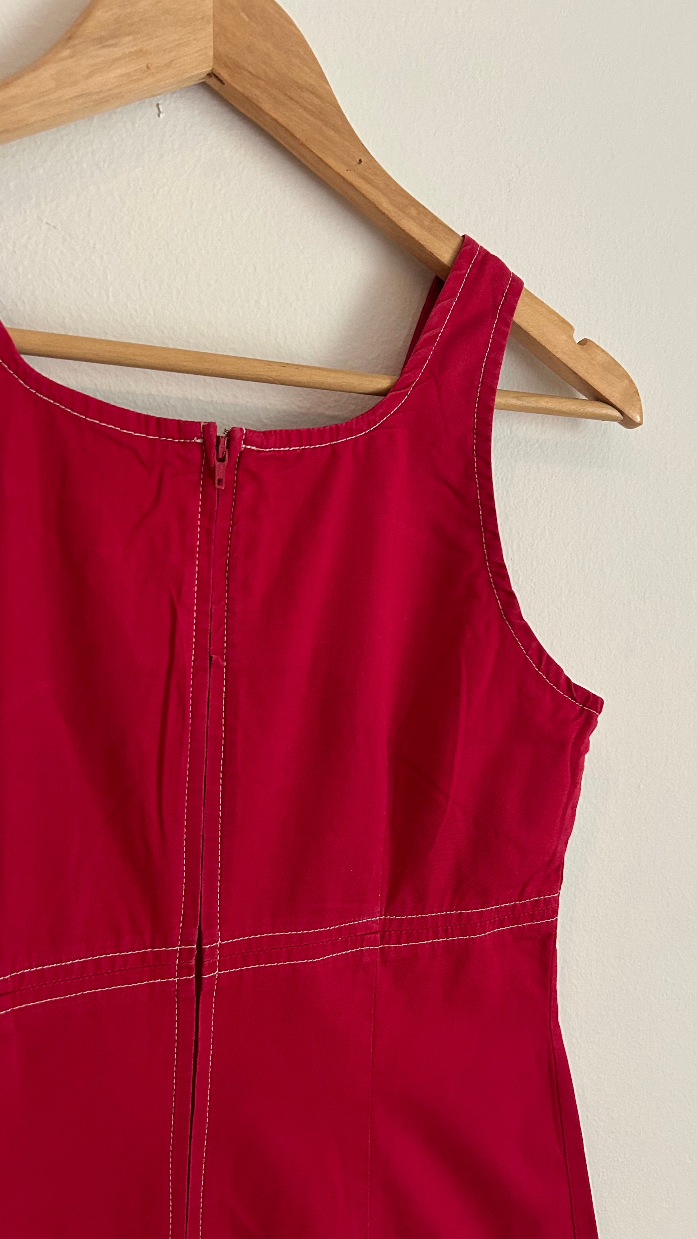 Vintage 90s Minimalist Ruby Red Pinafore Dress