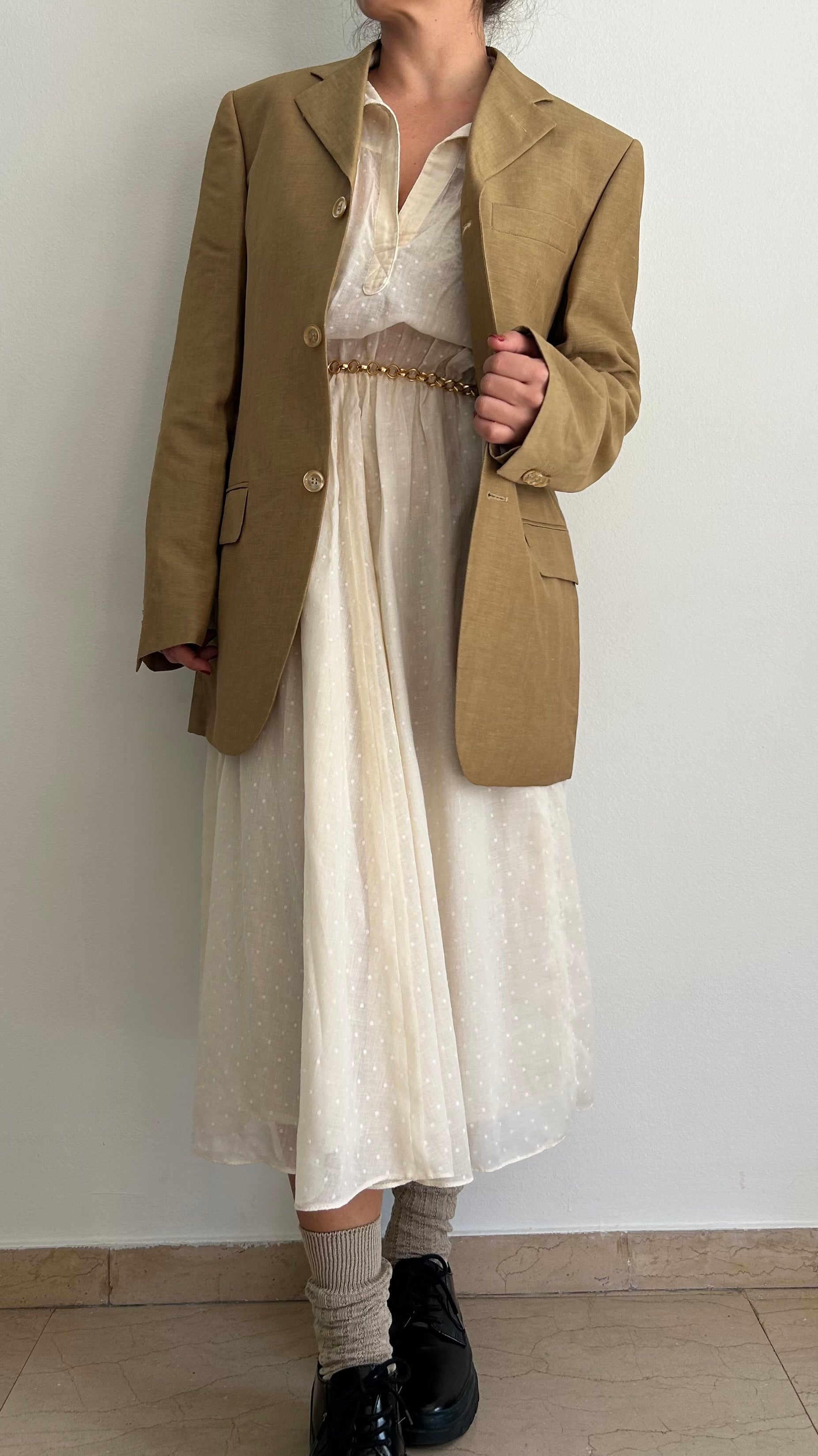 Vintage 1980s Maxi Blazer | Wool & Linen Blend | Italian Size 46