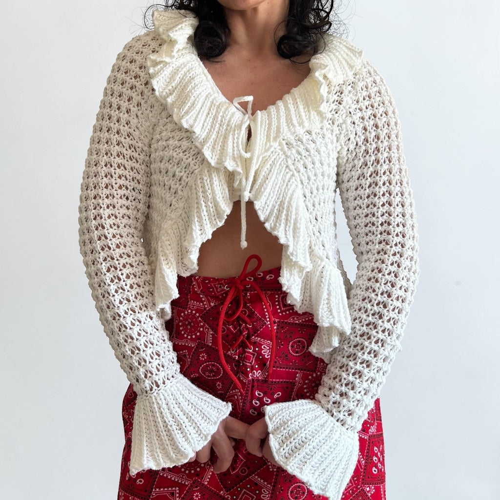 Y2K Coquette Ruffled Cardigan • Soft Cotton Blend