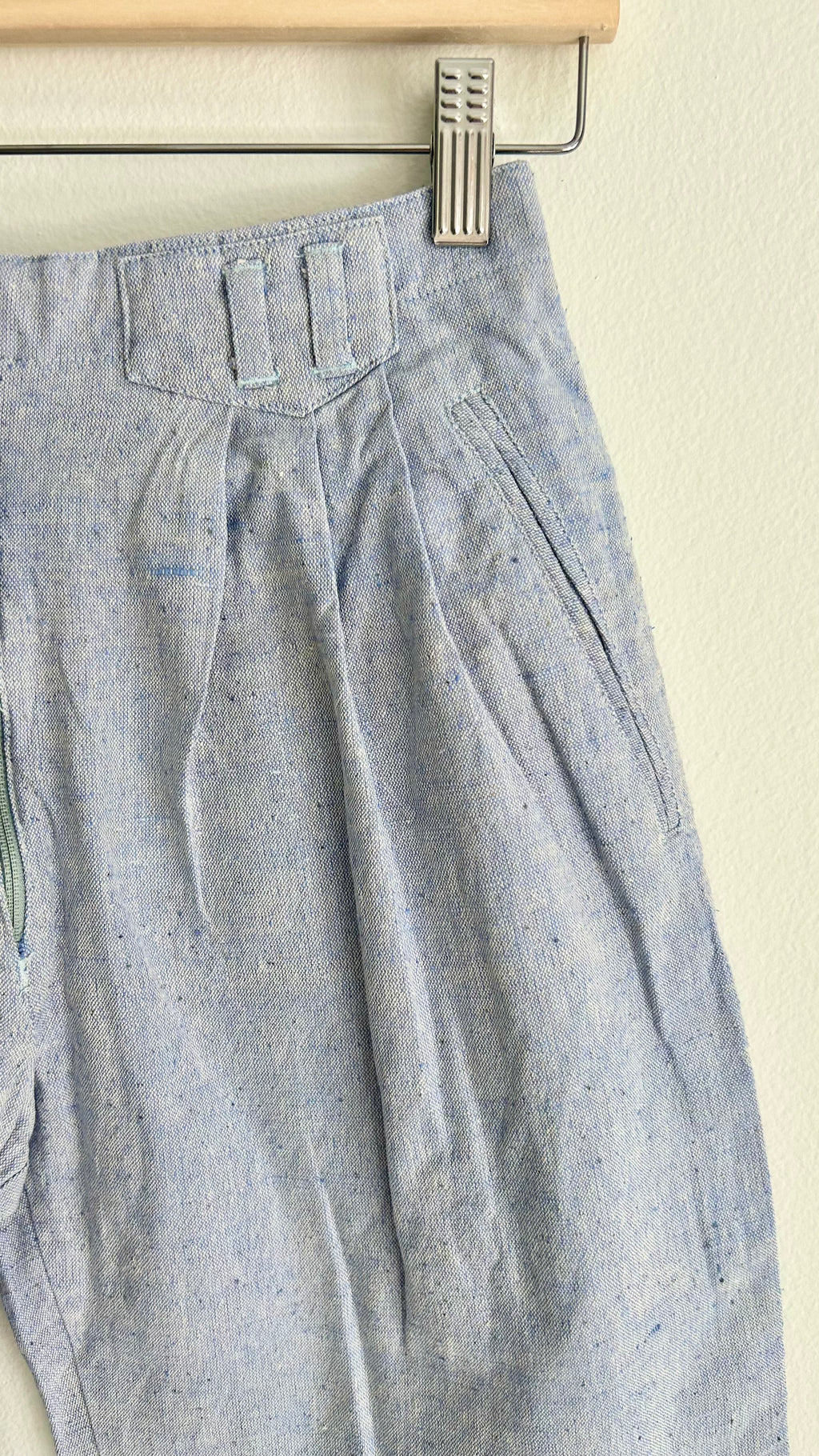 Vintage 1980s High-Waist Cotton Pants | Light Blue | XS–S