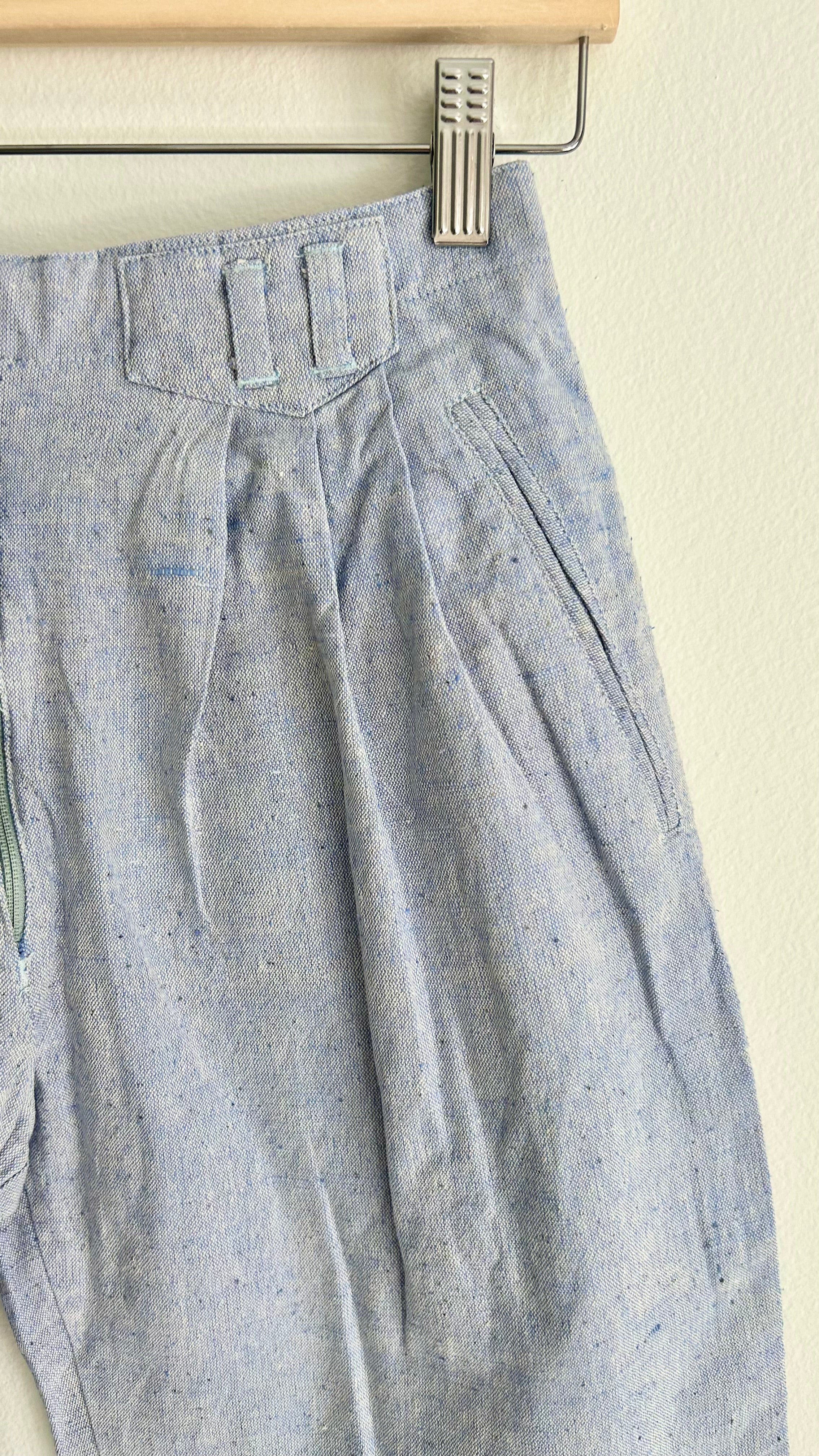 Vintage 1980s High-Waist Cotton Pants | Light Blue | XS–S