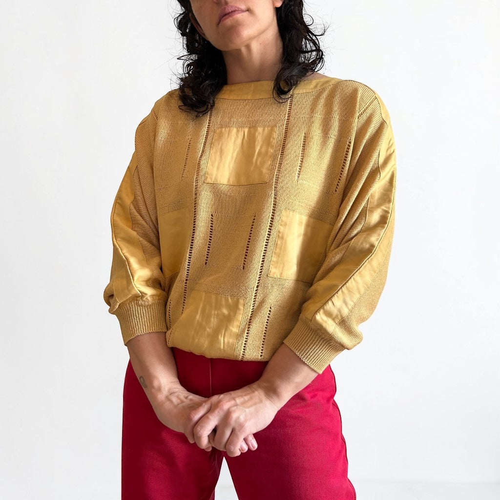 Retro Short Sleeve Knit Top • Soft Mustard