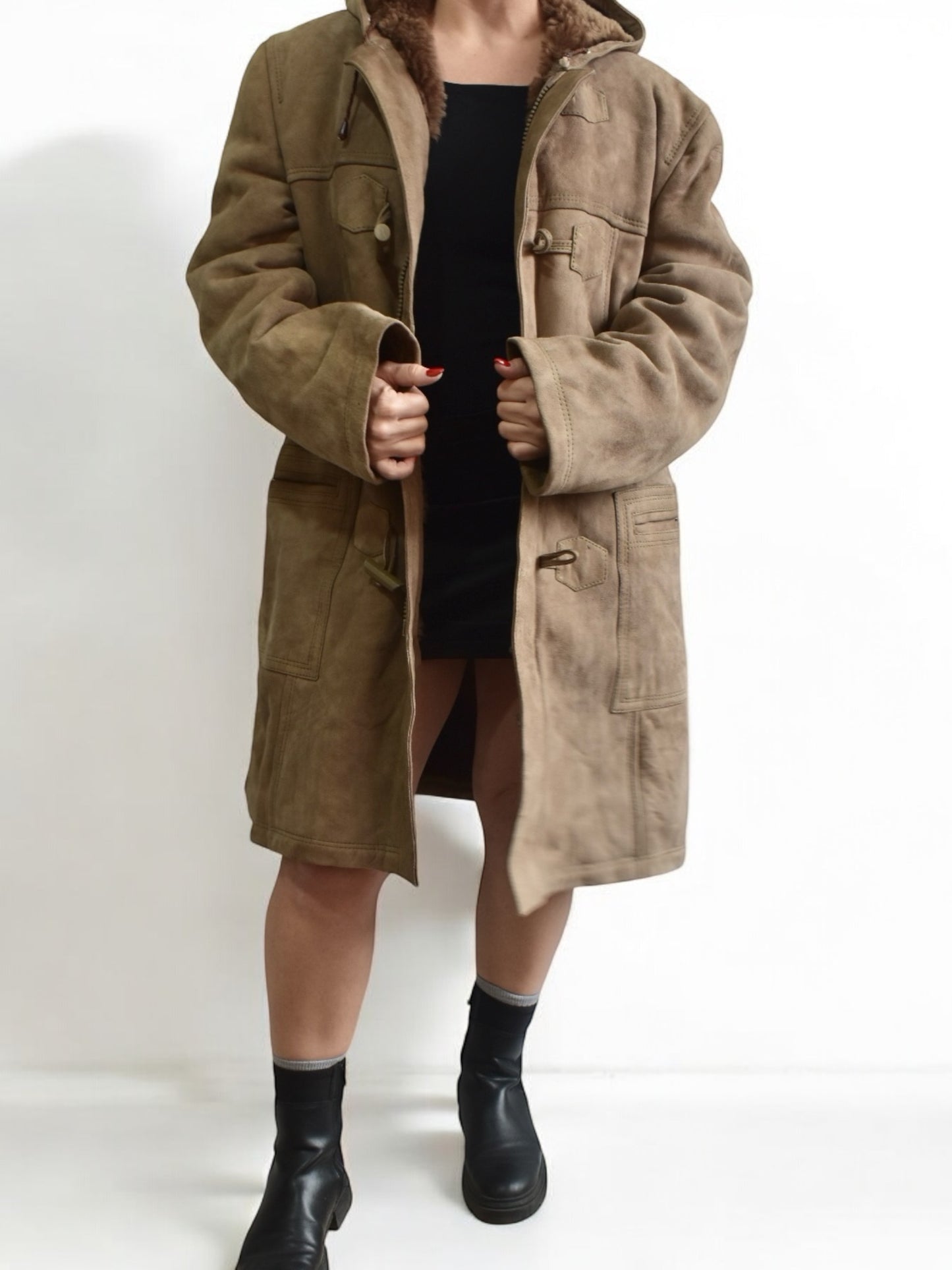 Vintage Suede Light Brown Shearling Coat