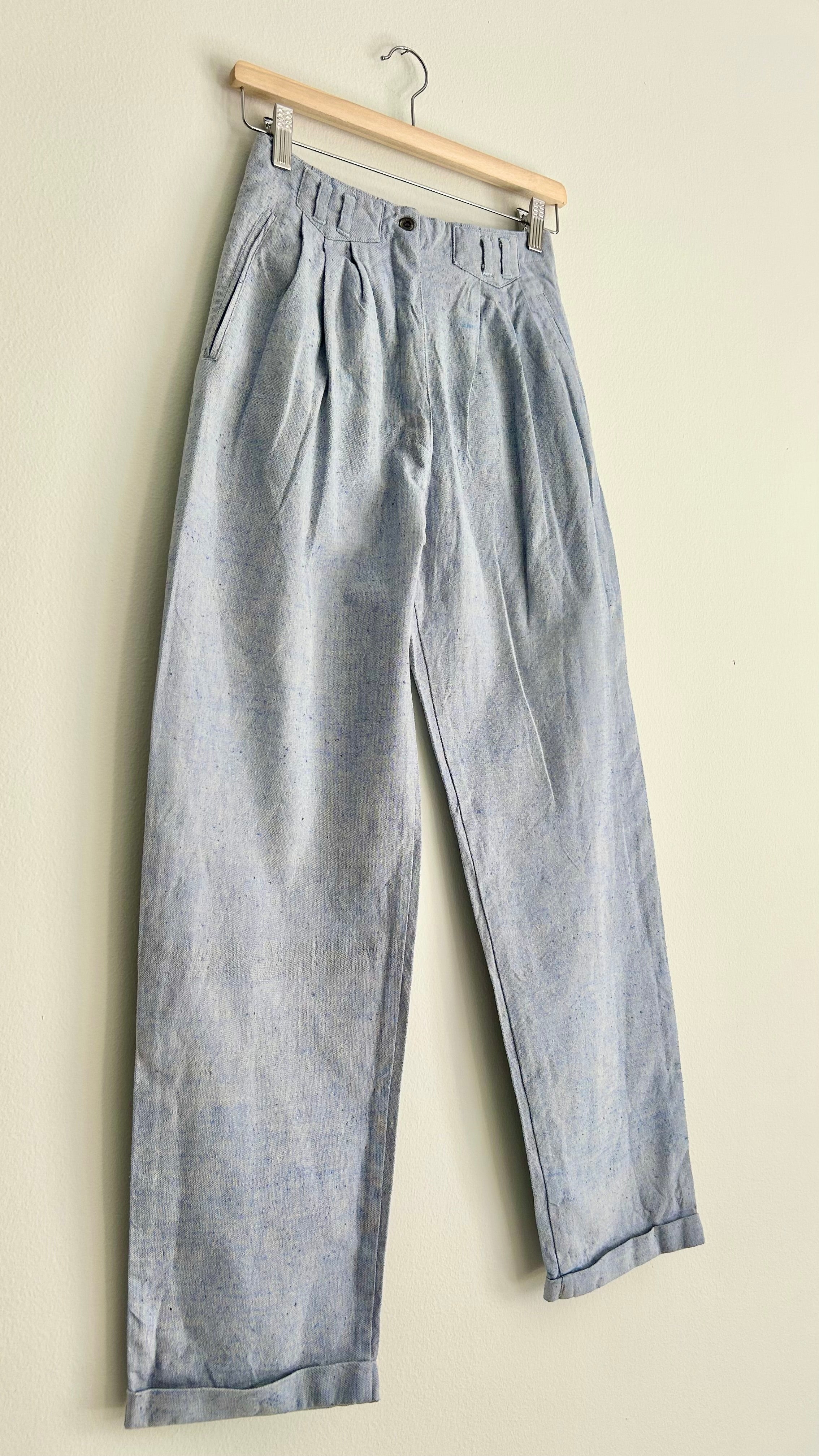 Vintage 1980s High-Waist Cotton Pants | Light Blue | XS–S