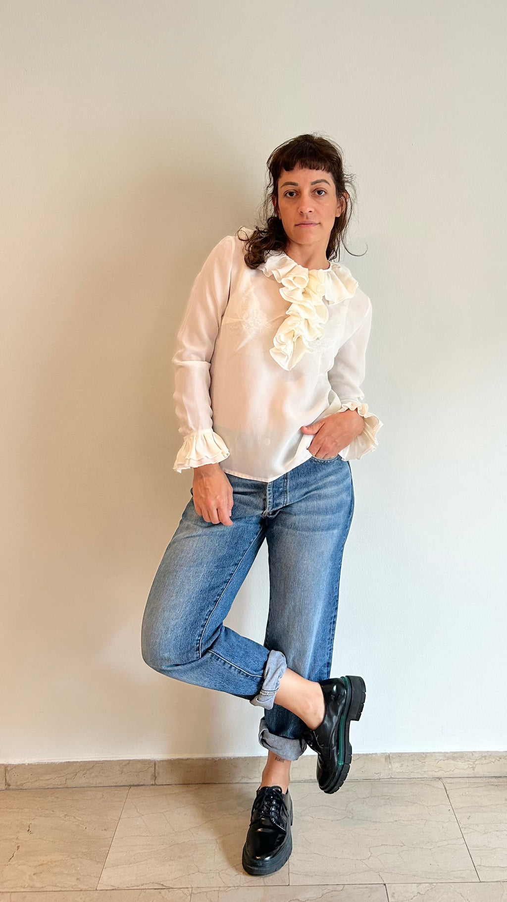 Vintage White Ruffled Blouse