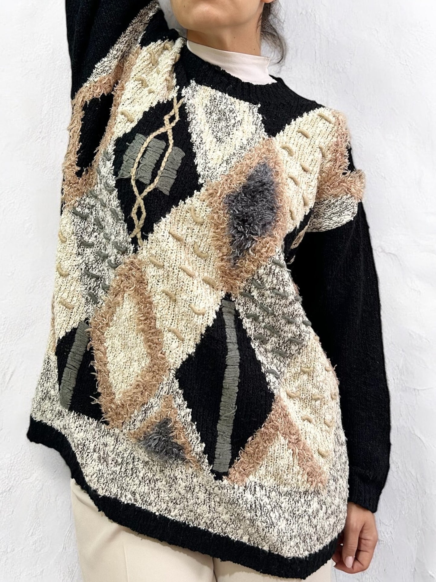 Vintage Patterned Black Sweater