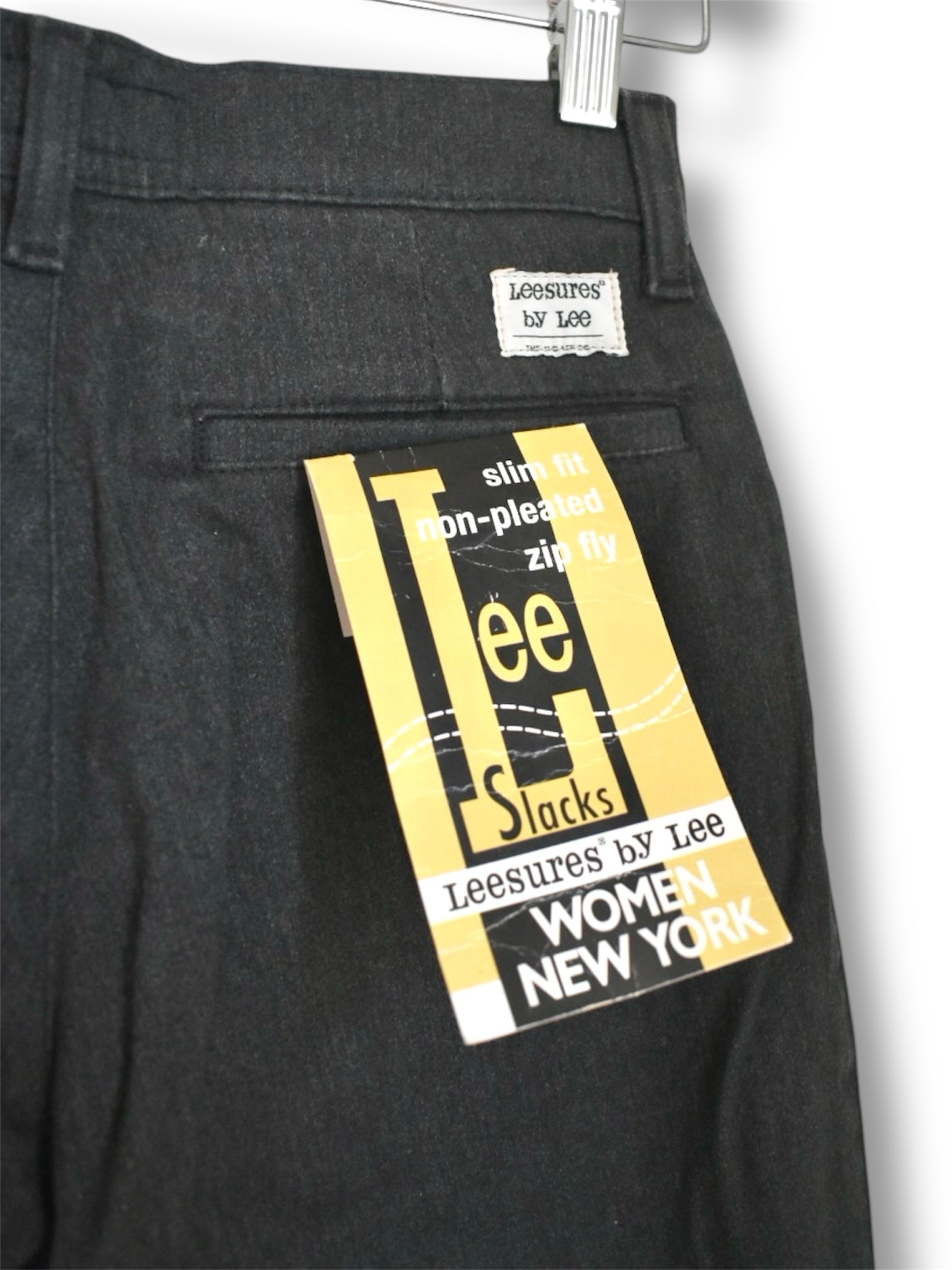 Vintage 1970s–80s Lee Leesures Women’s Slim Fit Dark Grey Stretch Pants – Deadstock with Tags