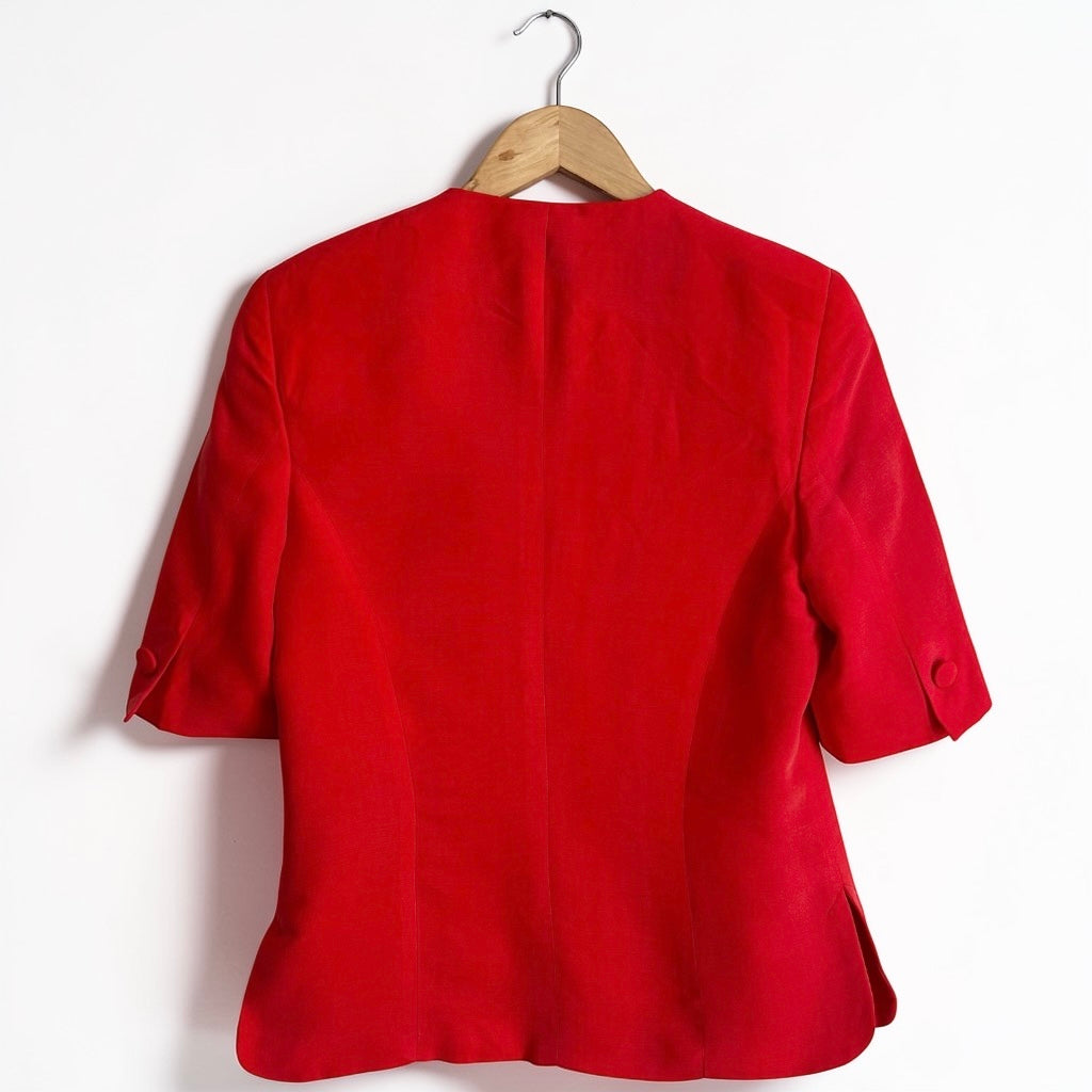 Vintage Structured Red Blazer • Short Sleeve • Vibrant Scarlet