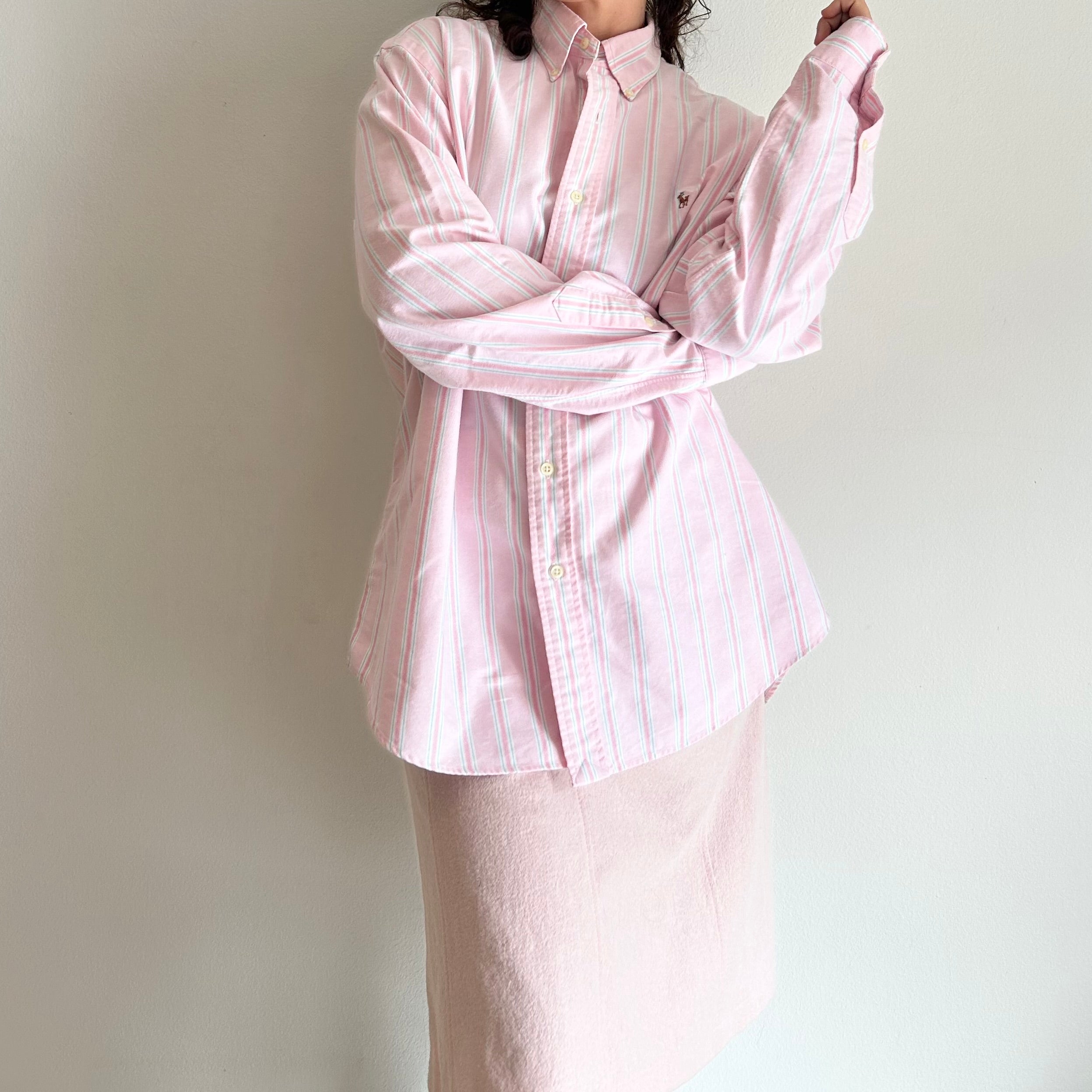 Polo Ralph Lauren "Custom Fit" Oxford – Pink & Mint Candy Stripe