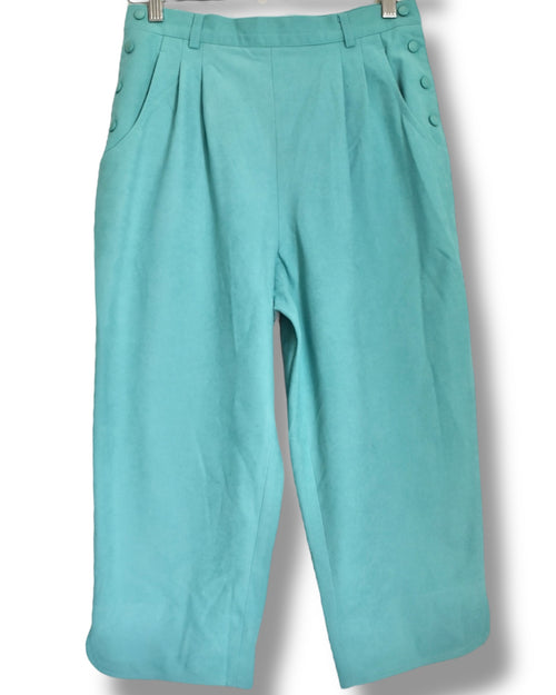 70s Aqua Green High Waisted Capri Pants – Side Button Closure
