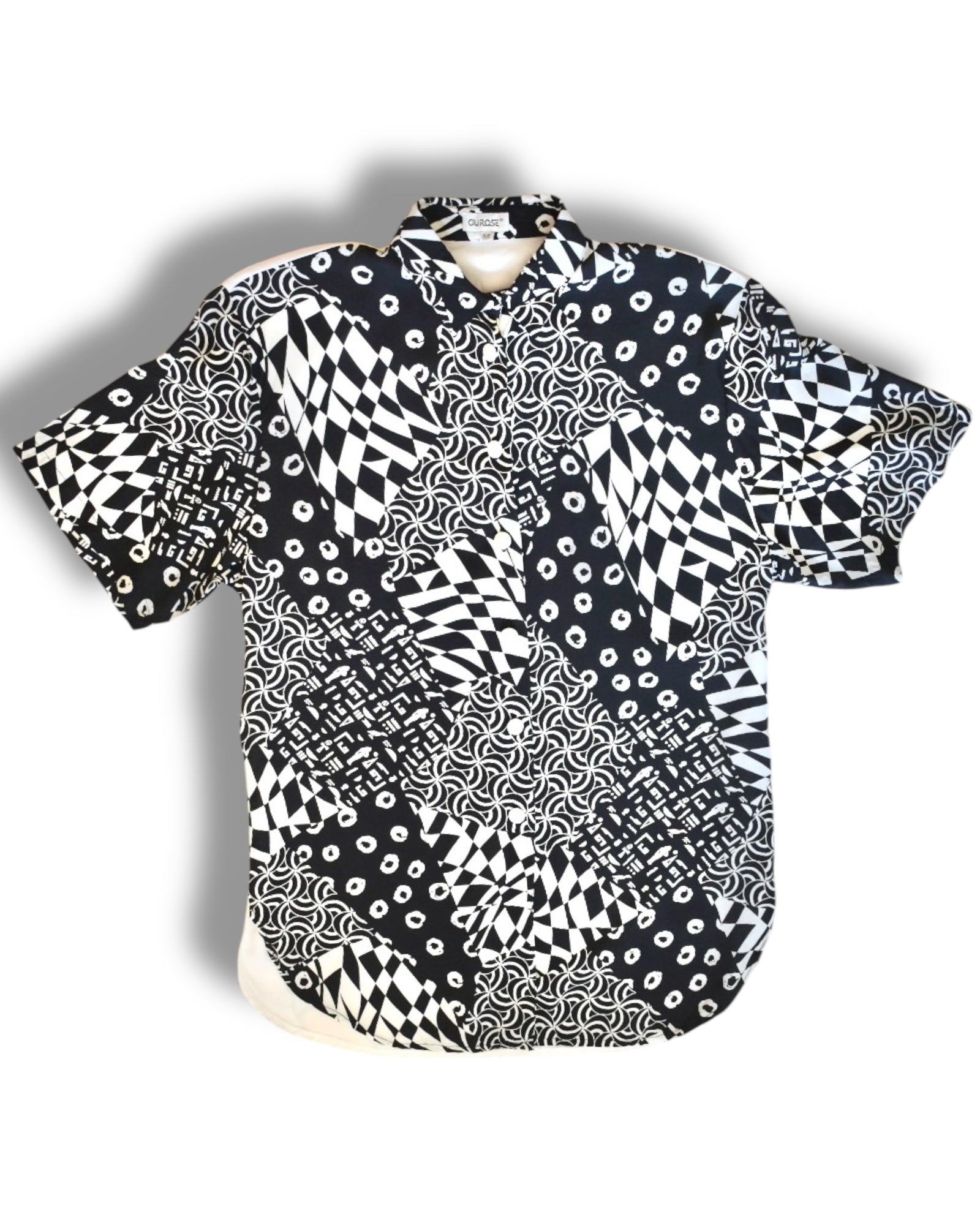 Vintage Button-Up Shirt (Abstract Black & White Print)
