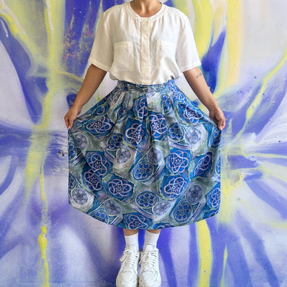 Vintage Patterned Pleated Skirt