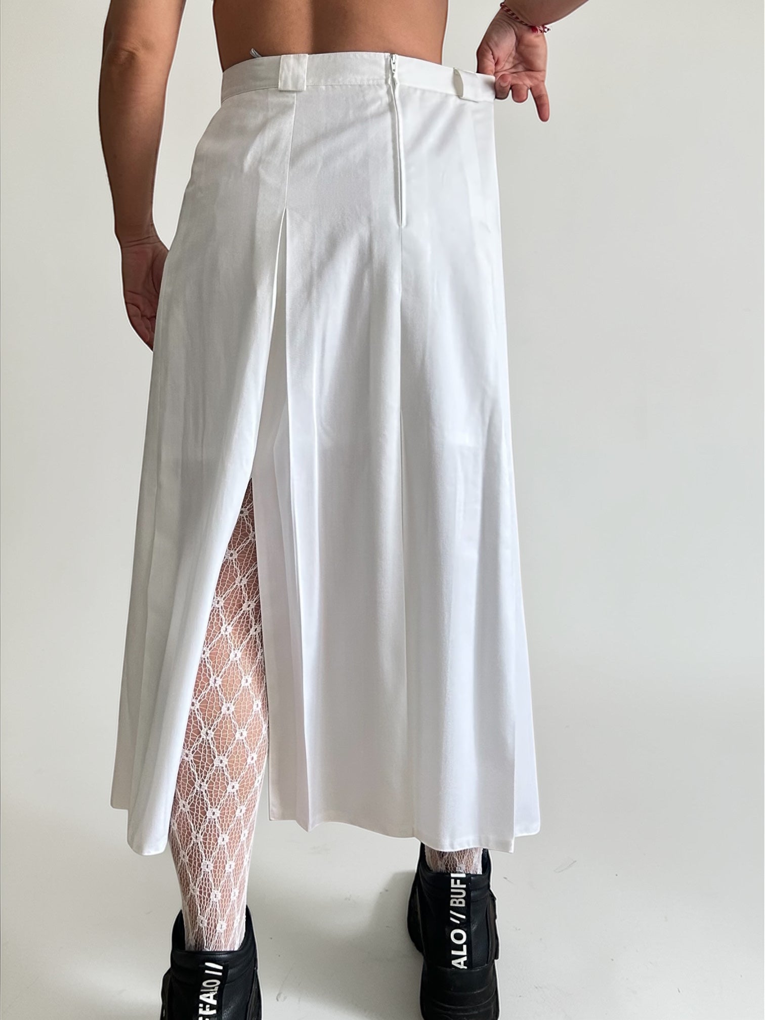 Vintage Multi-Slit Pleated Midi Skirt