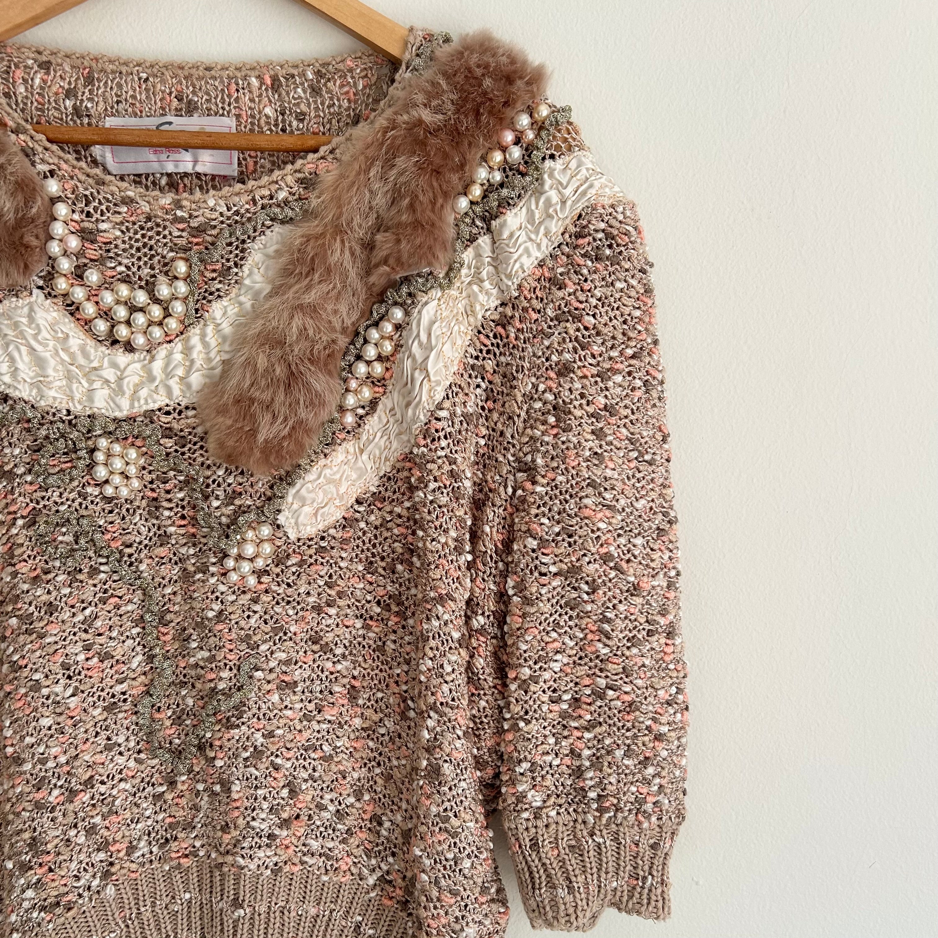 Handmade Pearl & Faux-Fur Details Sweater