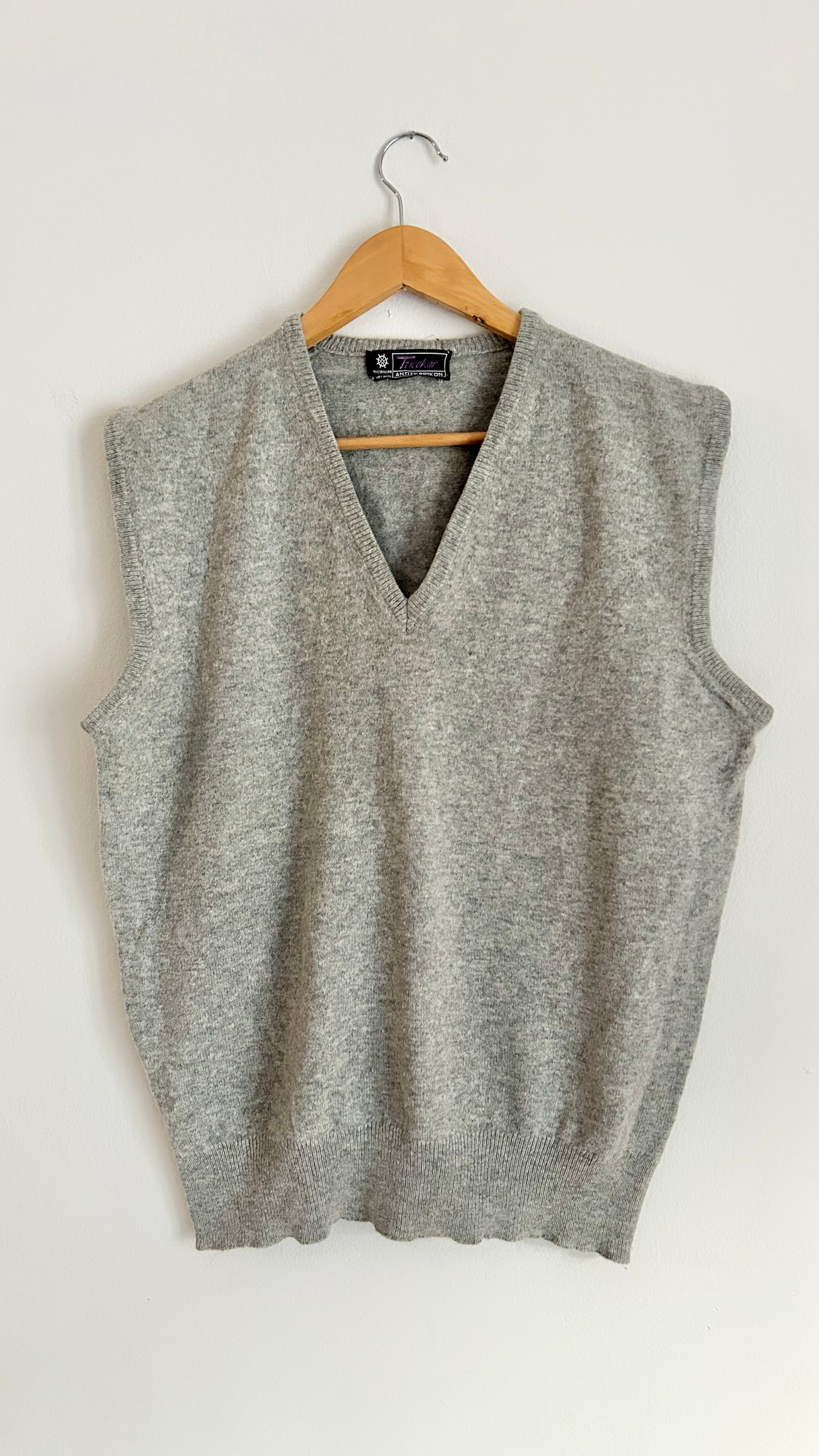 Vintage Gray V-Neck Vest – 100% Australian Lambswool (Size 54)