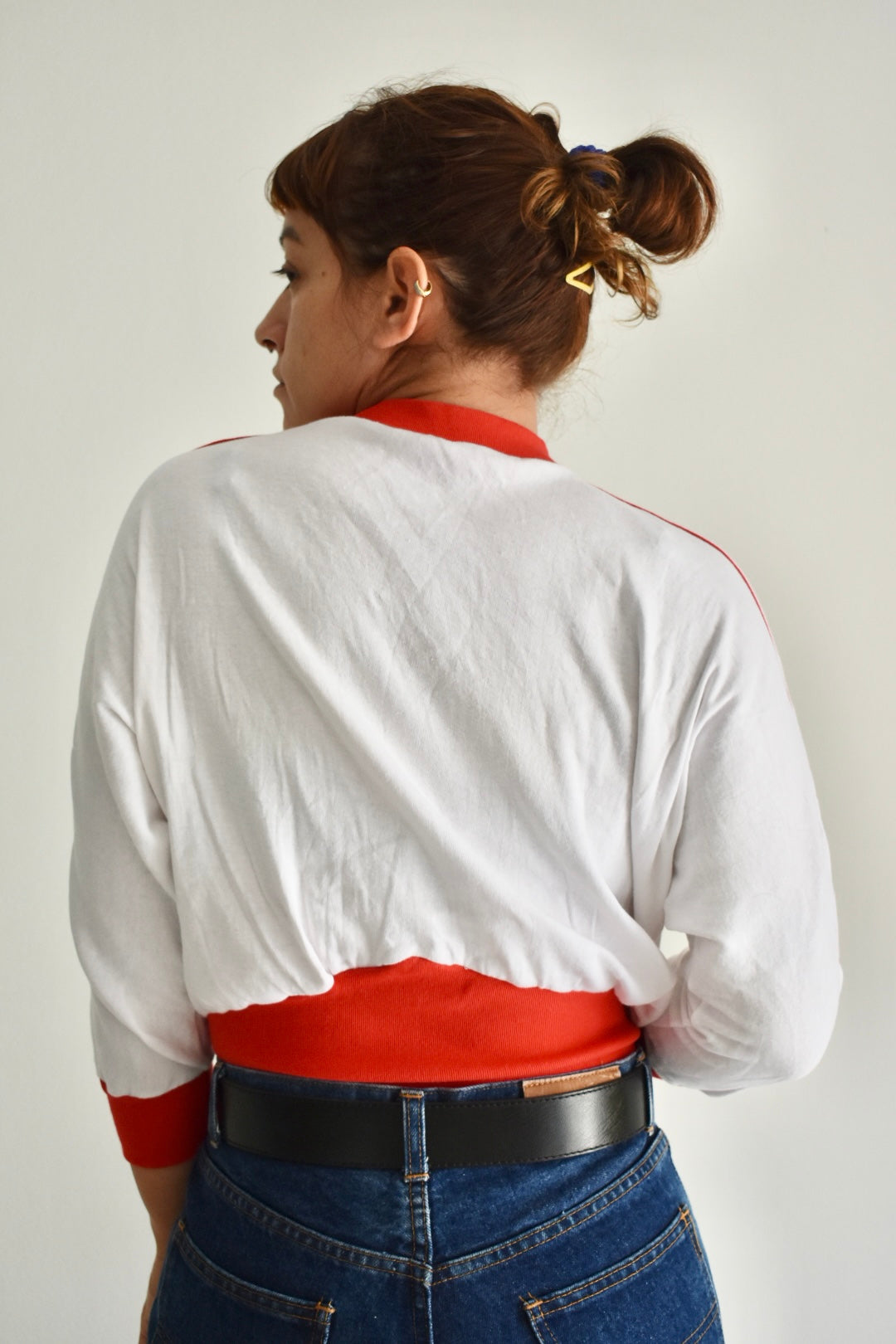 Vintage White 3/4 Sleeve Women’s Shirt with Red Details