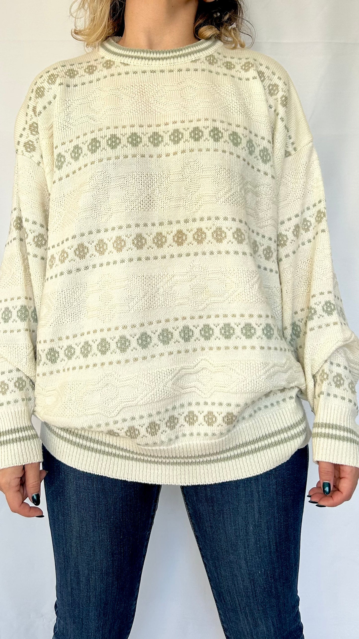 Vintage Cream Patterned Sweater