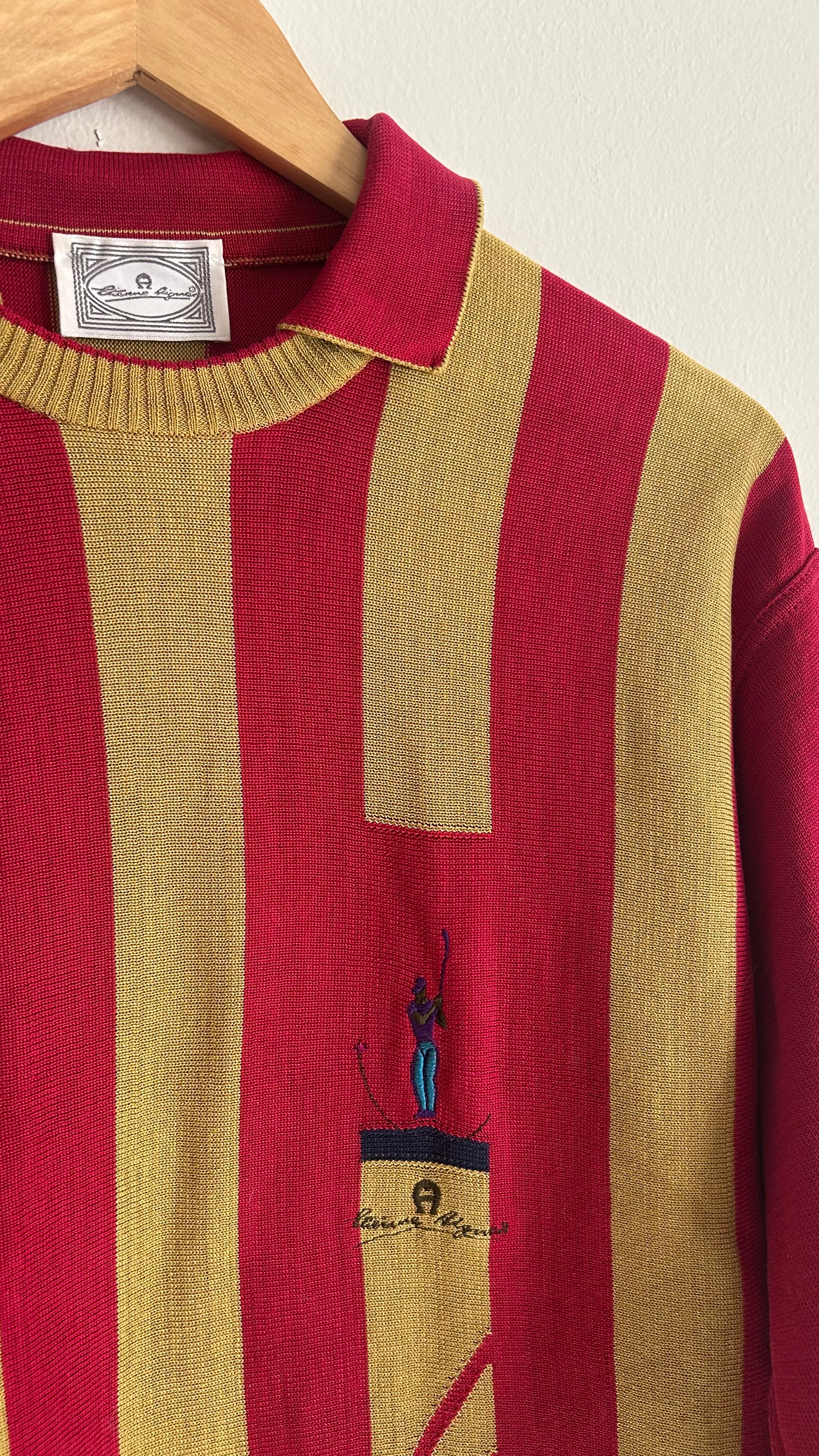 Vintage Etienne Aigner Striped Long Sleeve Polo