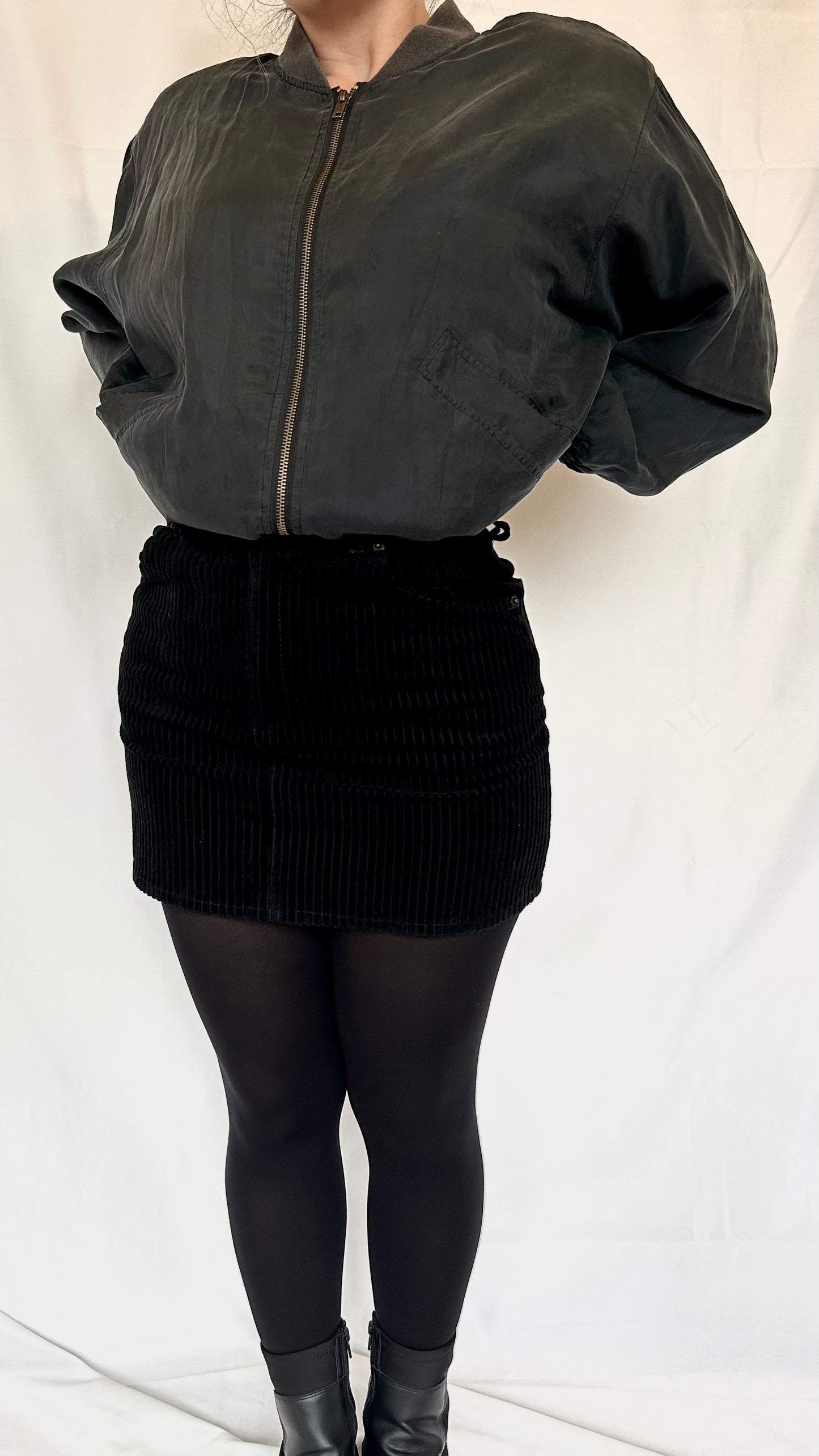 Vintage Black Bomber Jacket 100% Silk