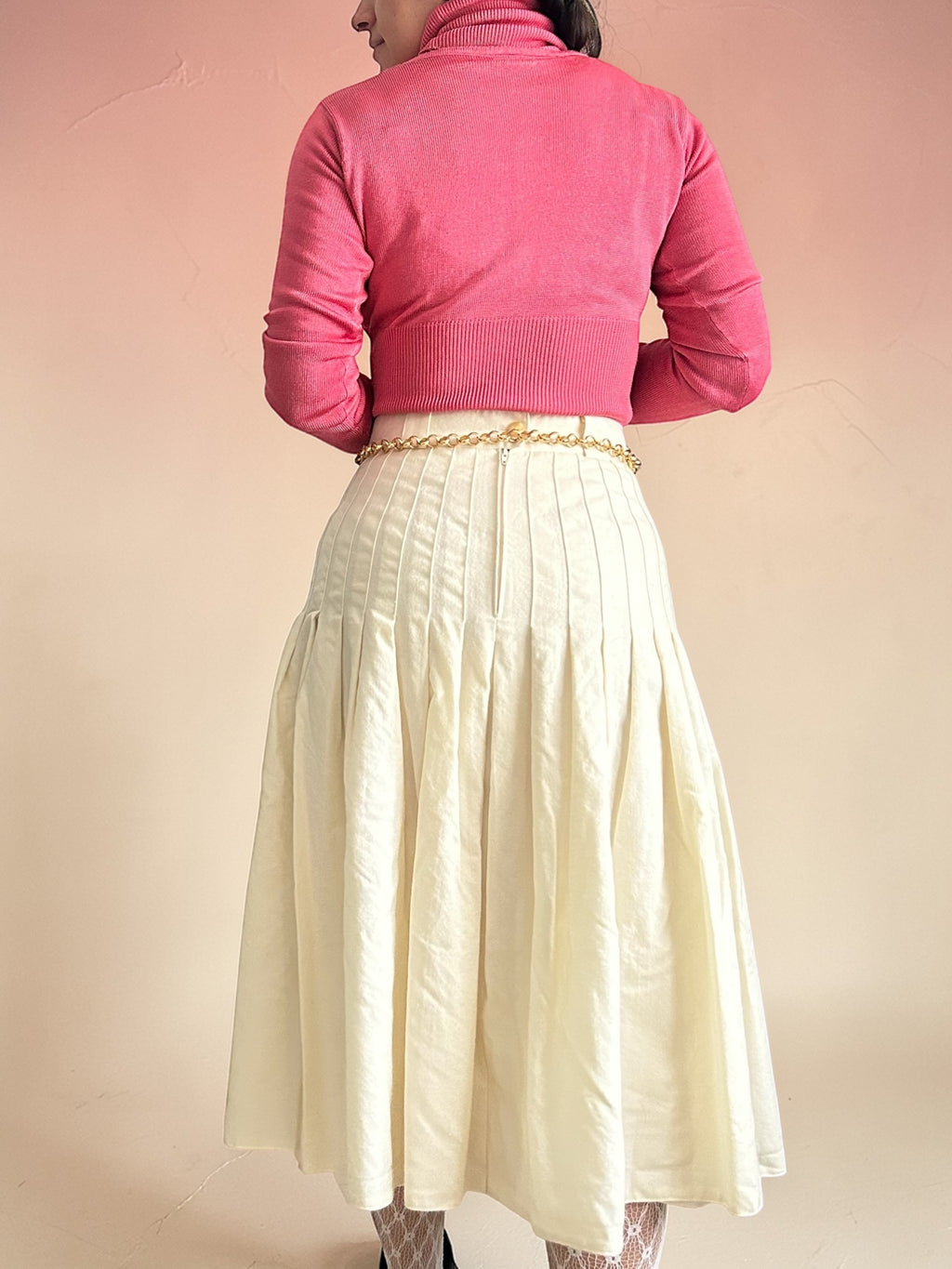 90s Tailored Virgin Wool Pleated Midi Skirt