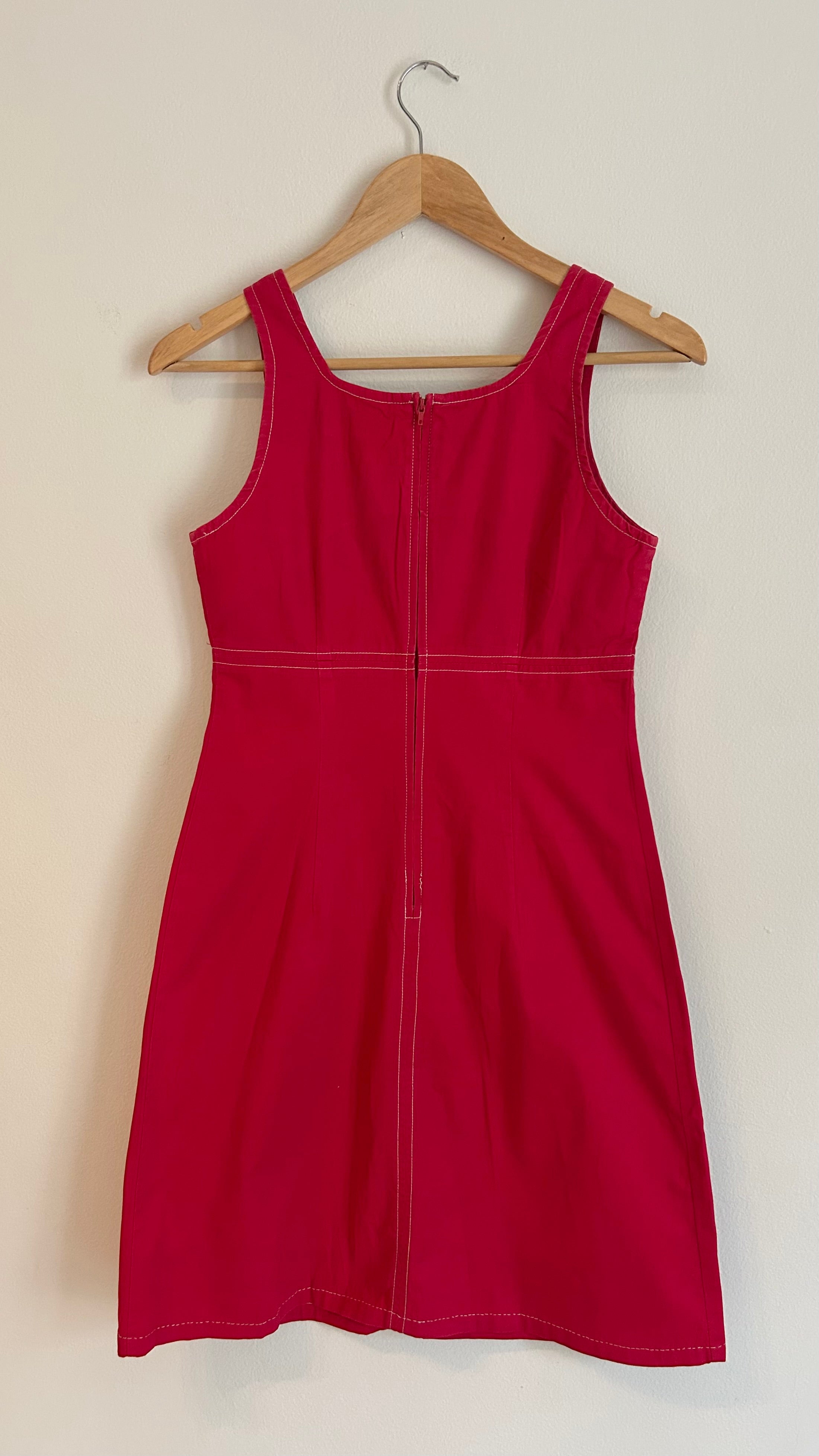 Vintage 90s Minimalist Ruby Red Pinafore Dress
