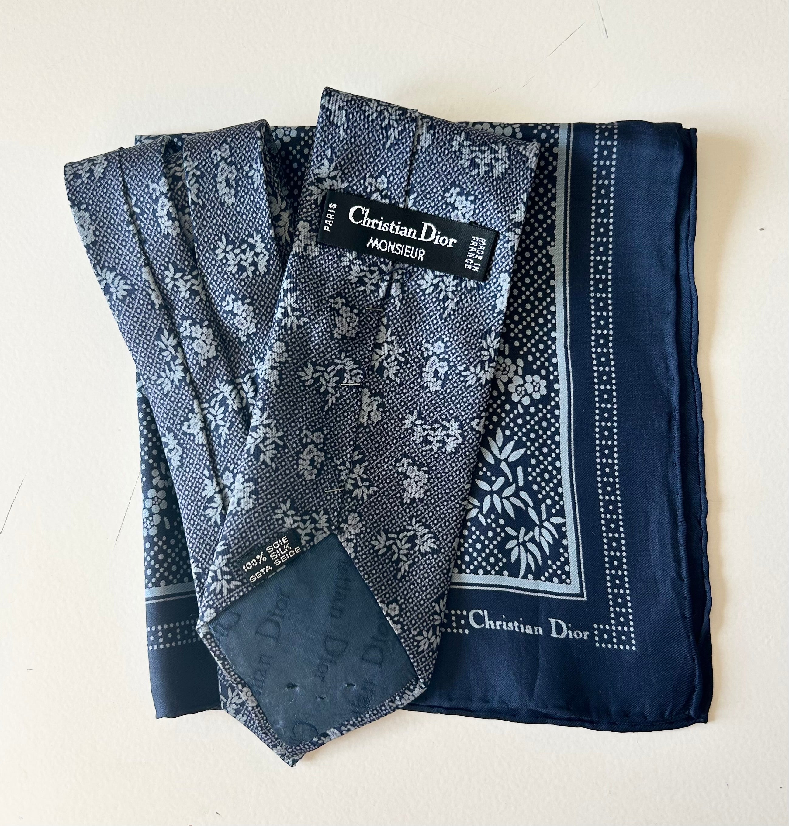 Vintage Christian Dior Monsieur Set – Silk Tie & Pocket Square 1980s
