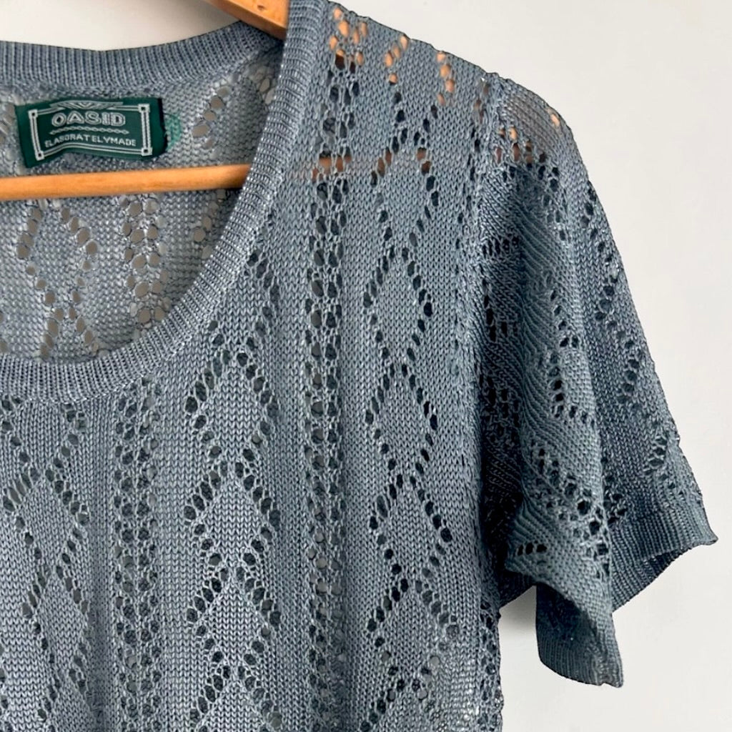 90s Aesthetic Mesh Knit Short Sleeve Top