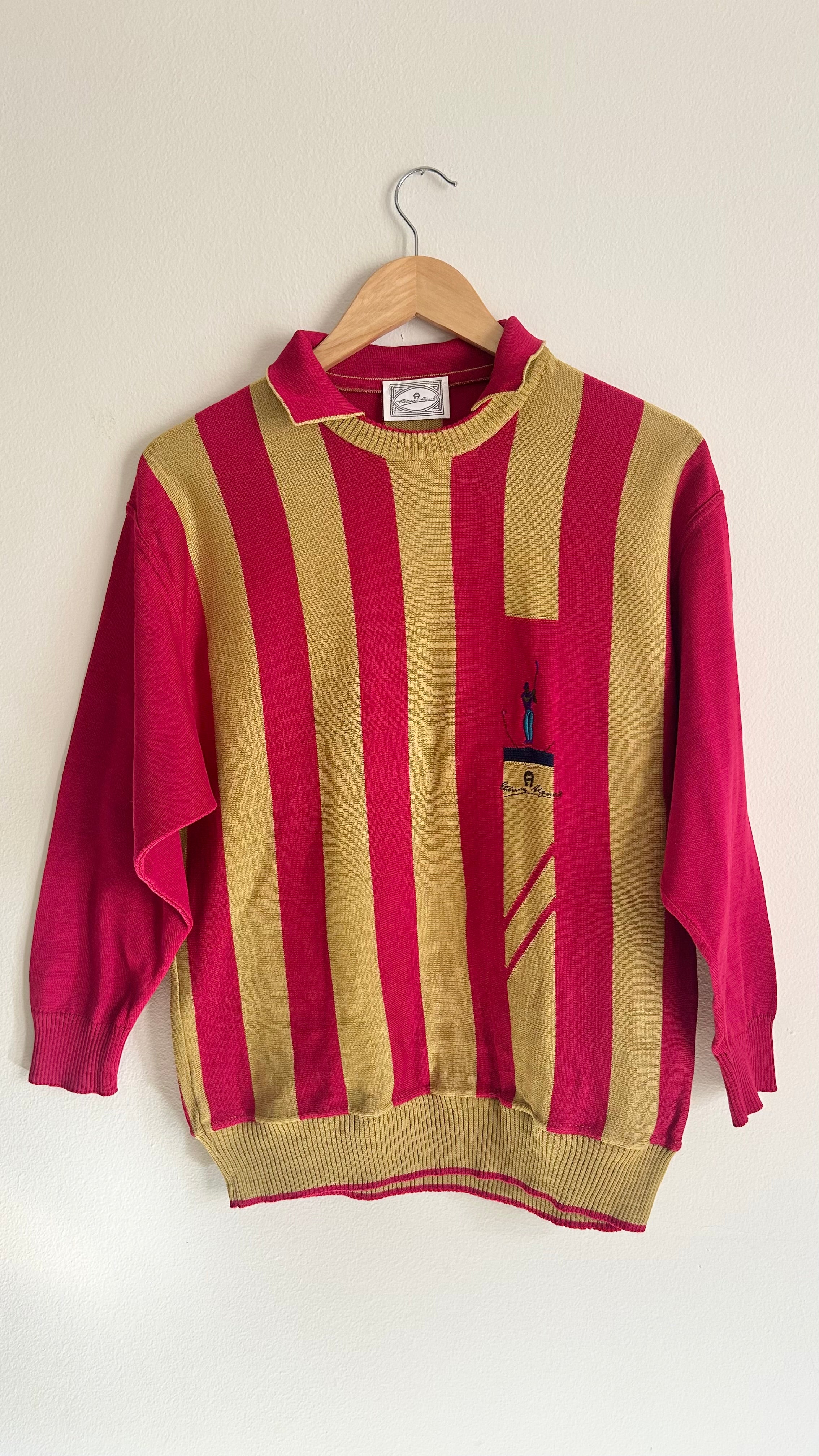 Vintage Etienne Aigner Striped Long Sleeve Polo