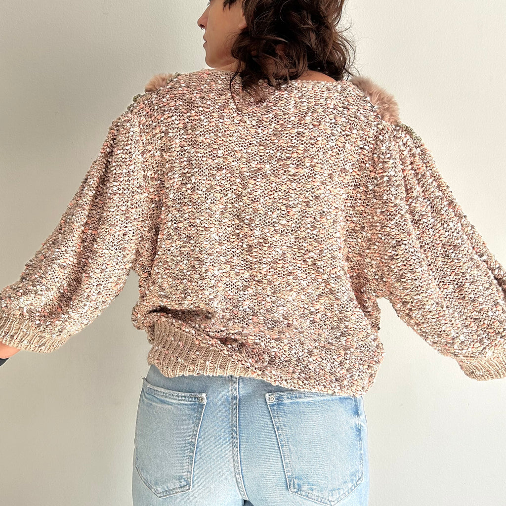 Handmade Pearl & Faux-Fur Details Sweater