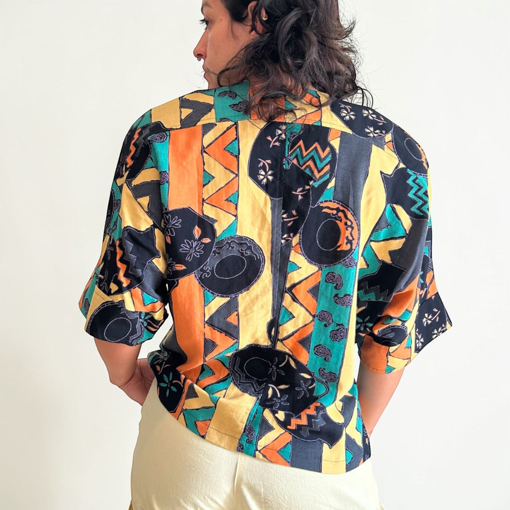Colorful 90s Statement Blouse • Geometric Shapes