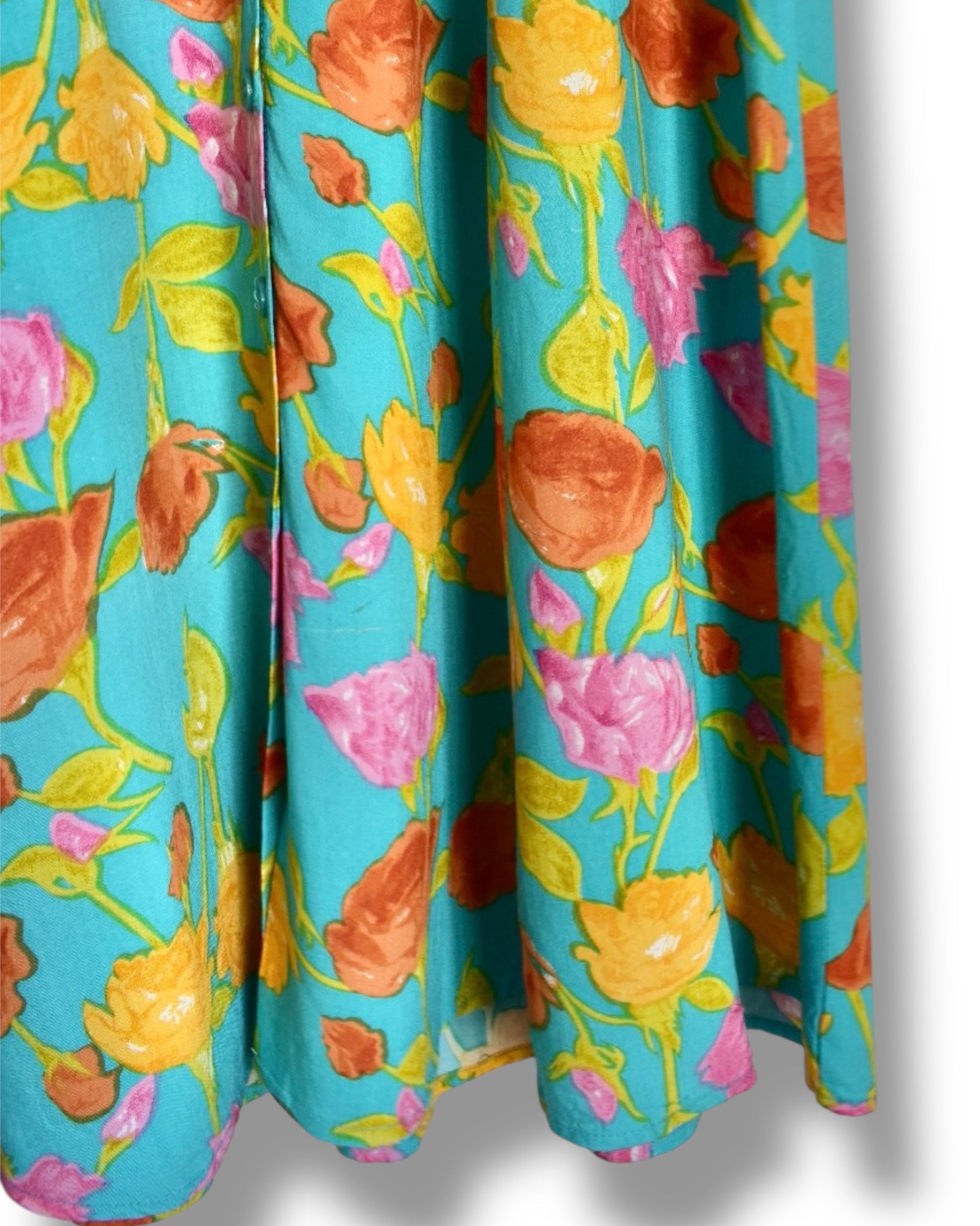Vintage Midi Dress – Turquoise with Floral Print