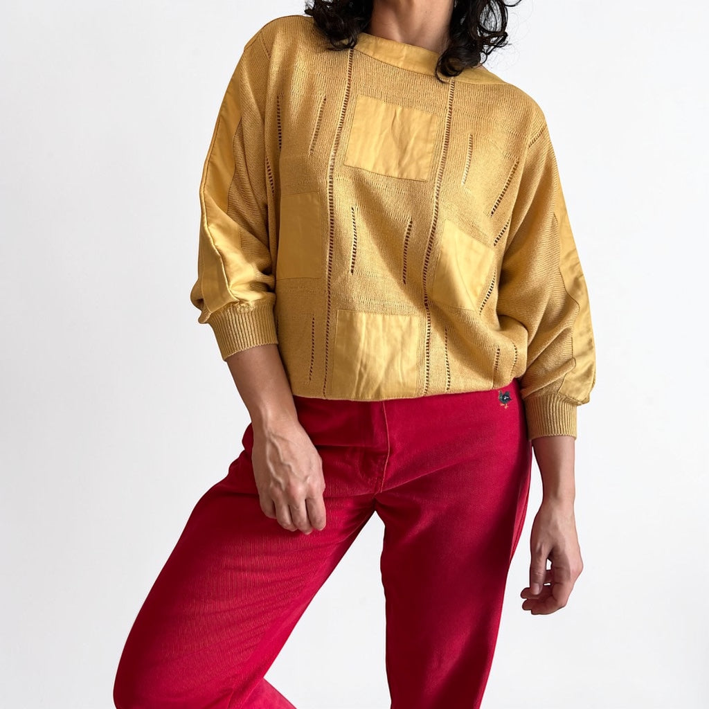 Retro Short Sleeve Knit Top • Soft Mustard