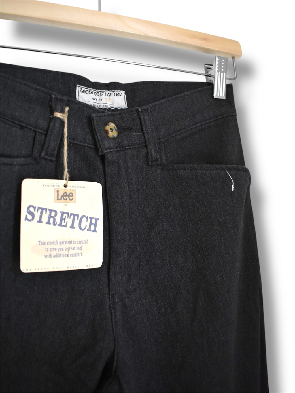 Vintage 1970s–80s Lee Leesures Women’s Slim Fit Dark Grey Stretch Pants – Deadstock with Tags