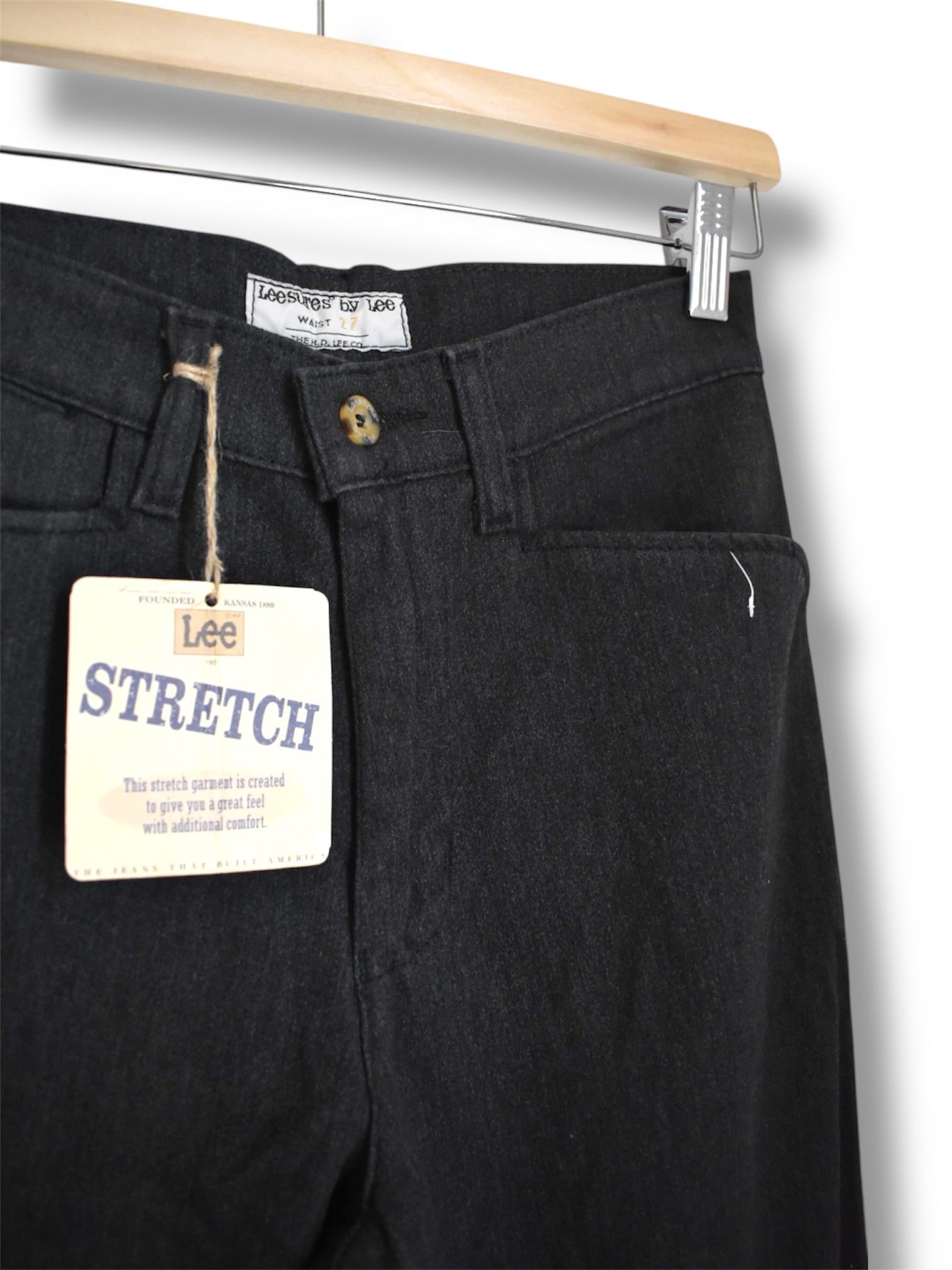 Vintage 1970s–80s Lee Leesures Women’s Slim Fit Dark Grey Stretch Pants – Deadstock with Tags
