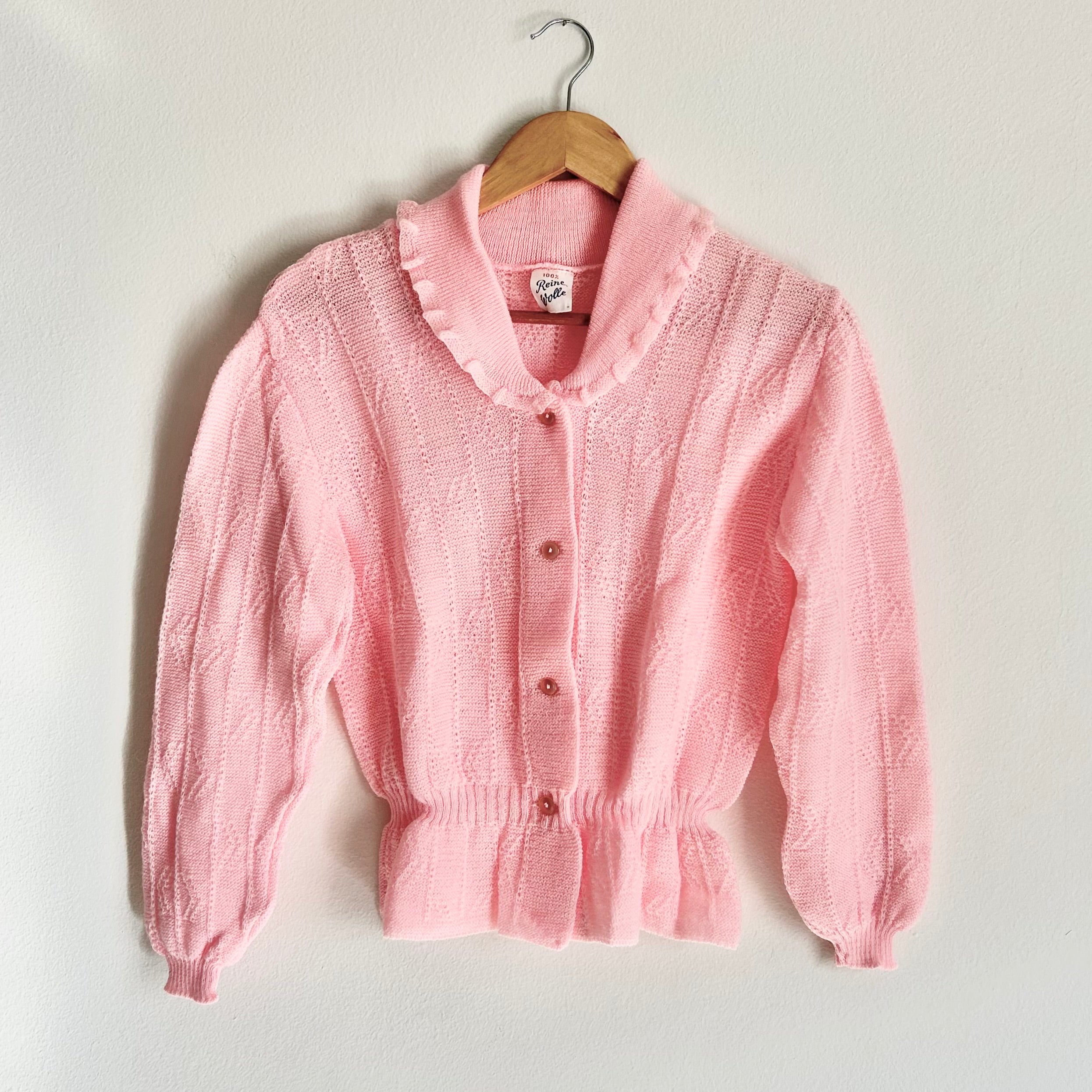Vintage Romantic Pastel Pink Virgin Wool Cardigan
