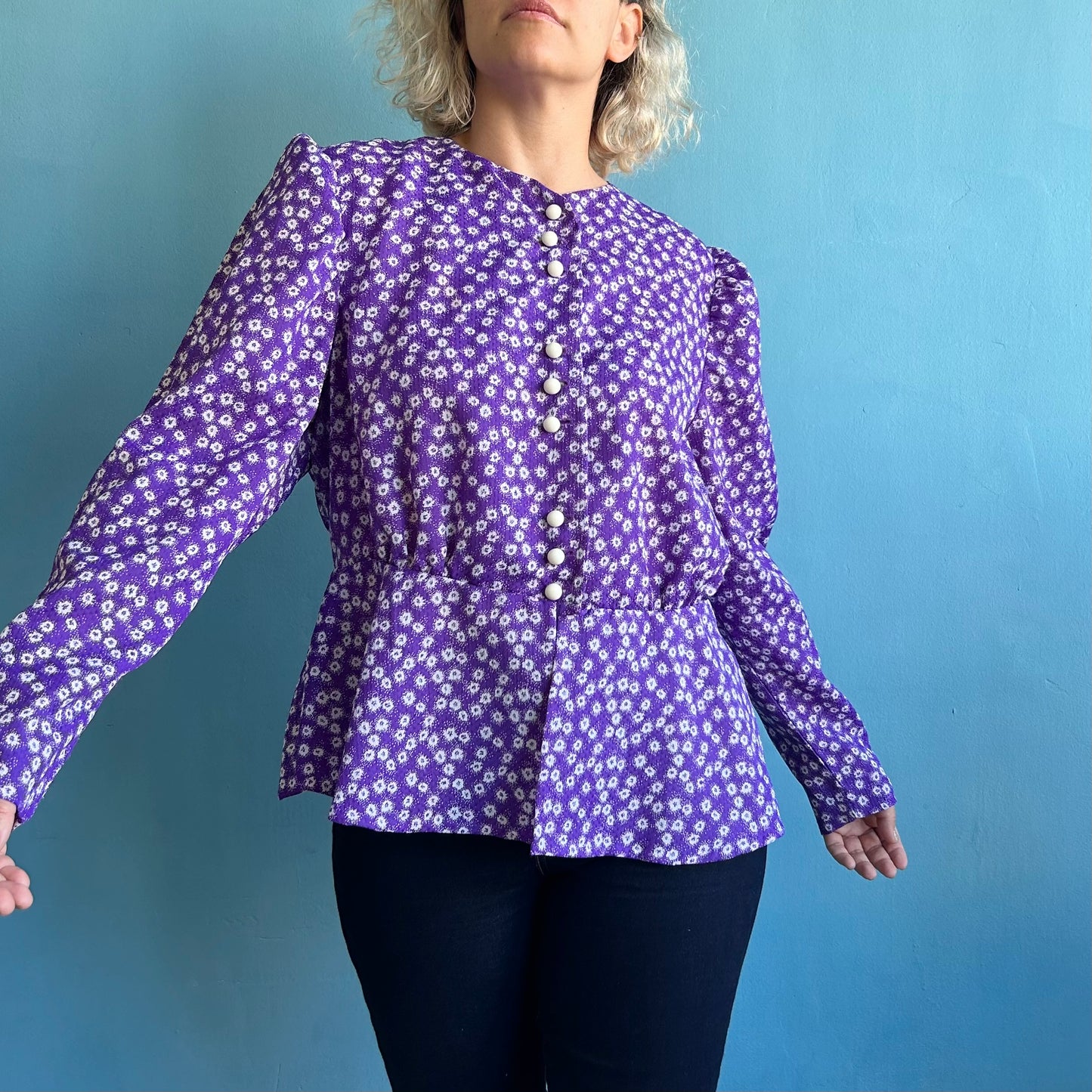 Vintage Purple Puff Long Sleeve Blouse