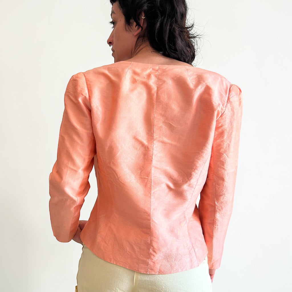 Vintage 80s Raw Silk Jacket with Rhinestone Buttons
