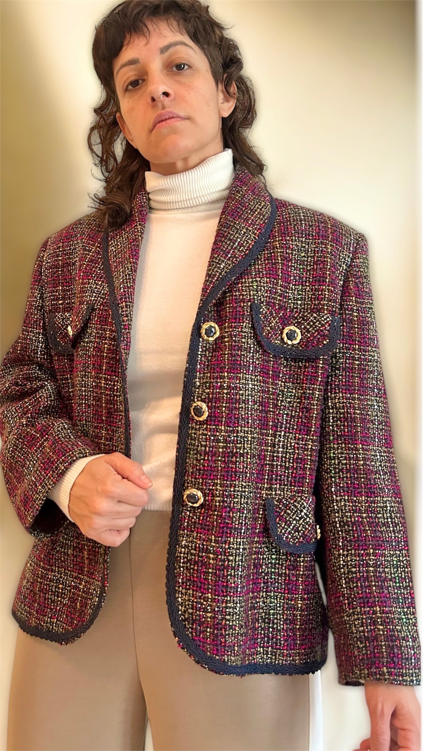 Vintage Tweed Blazer – Multicolor Textured