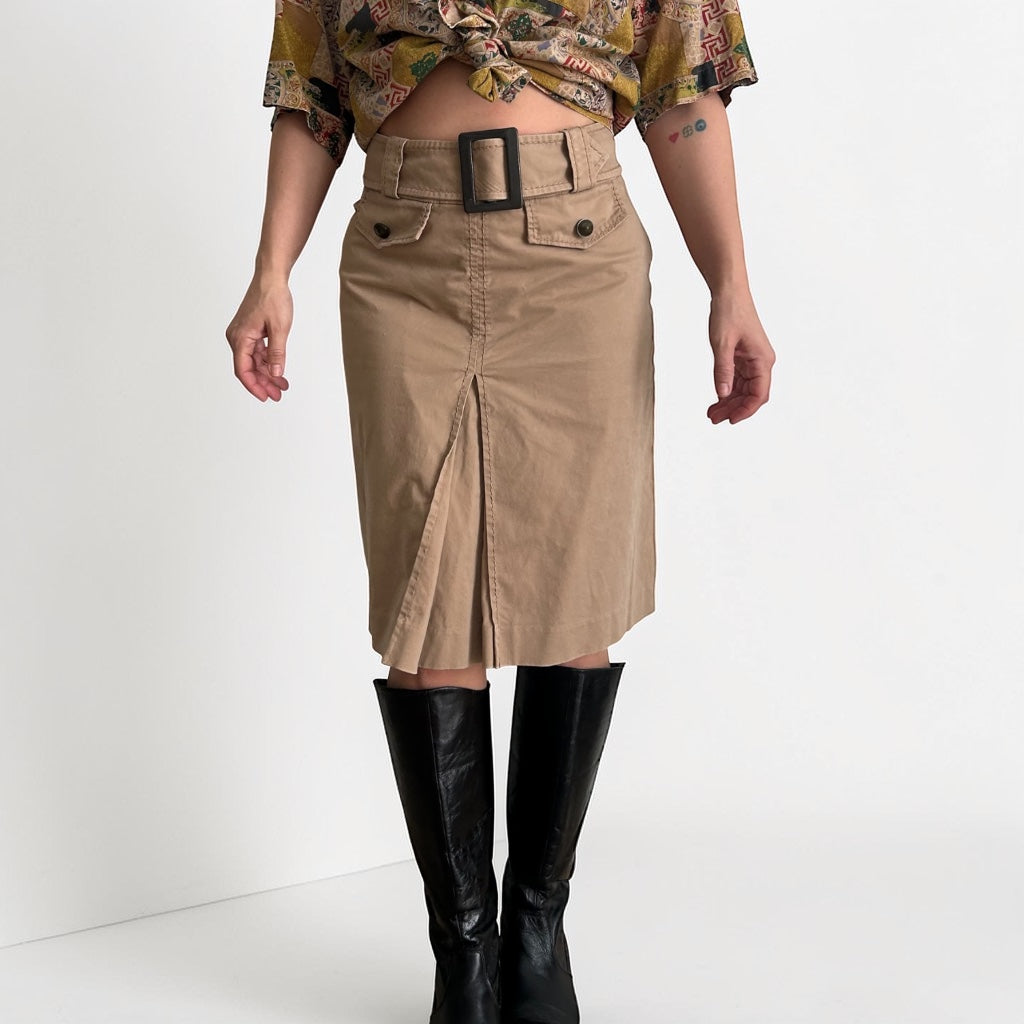 Y2K Camel Tone Belted Skirt