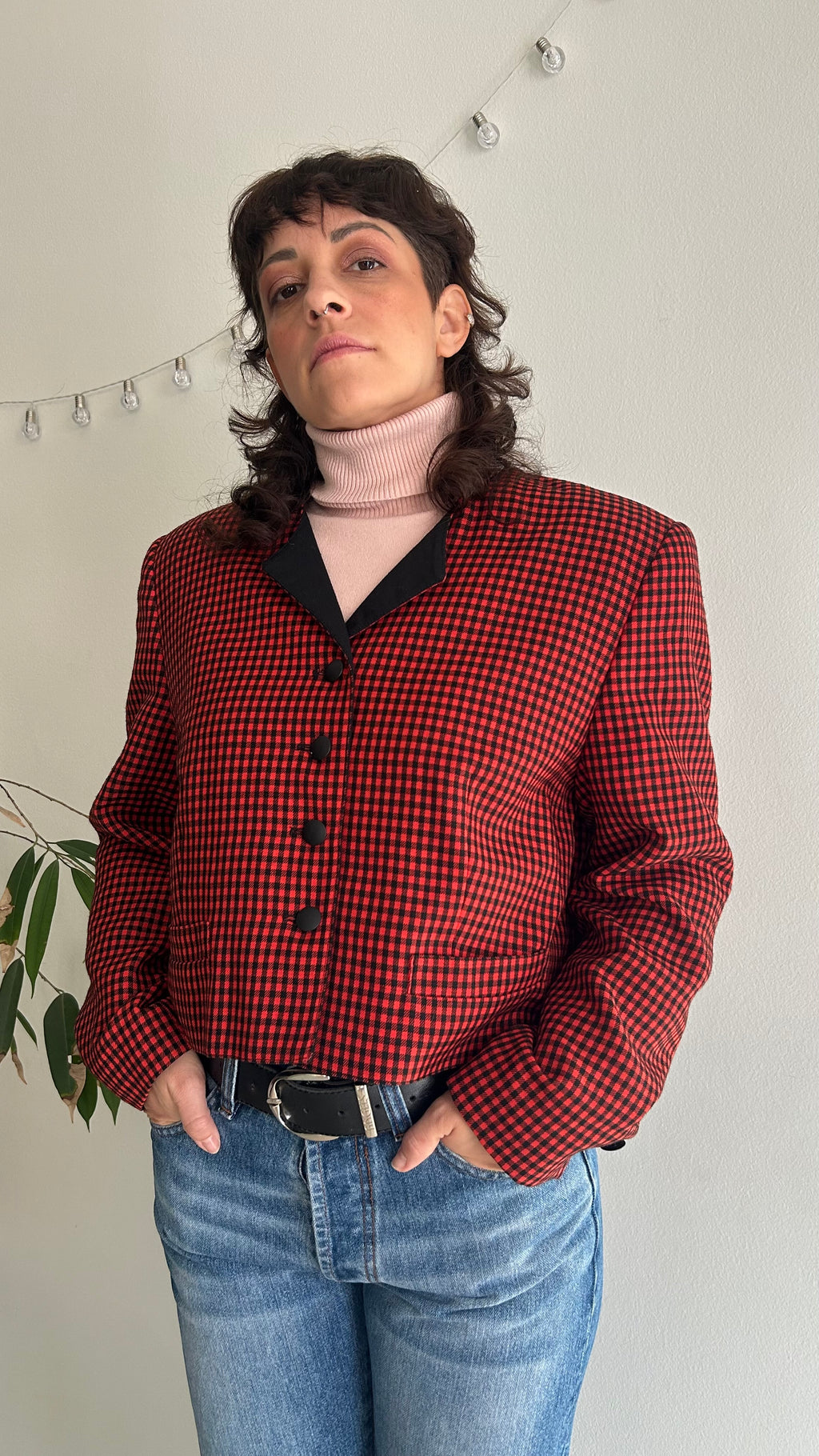 Vintage Red Gingham Cropped Blazer