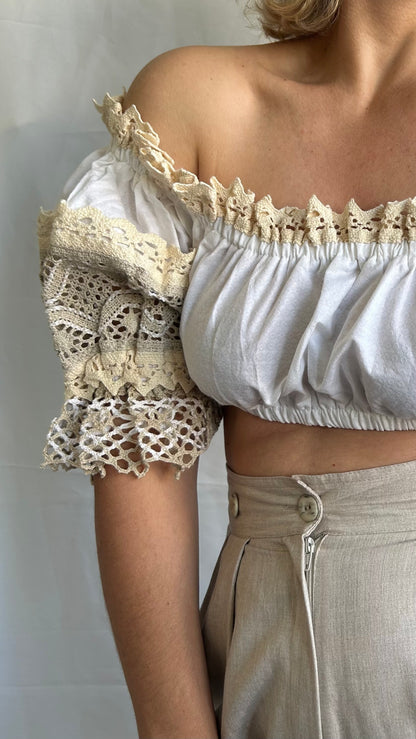 Vintage Off Shoulder Crop Top