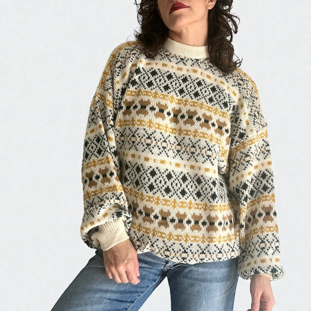 Vintage Nordic Pattern Knit Sweater