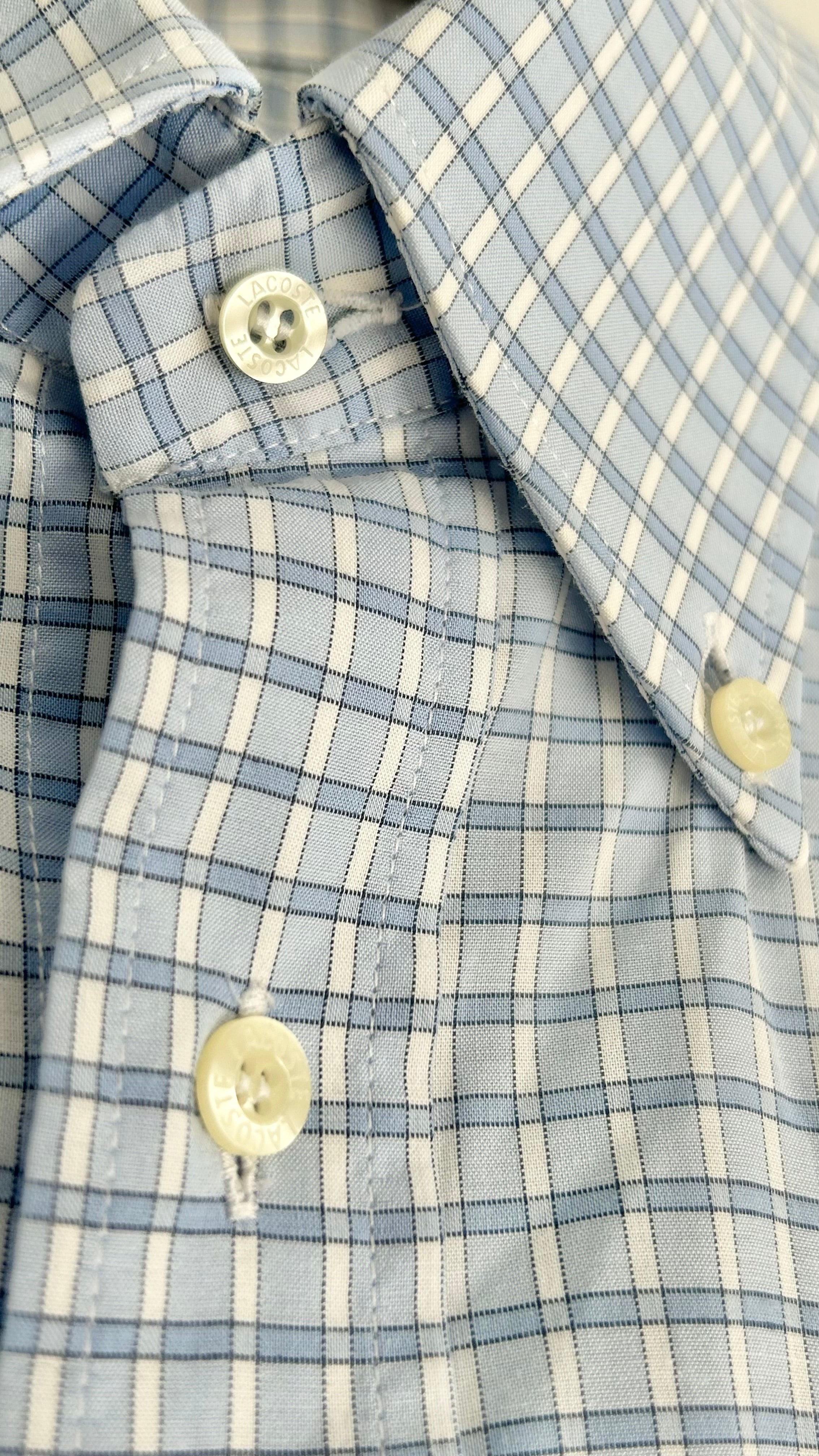 Vintage Lacoste Checked Shirt – Light Blue, 100% Cotton, Size 42