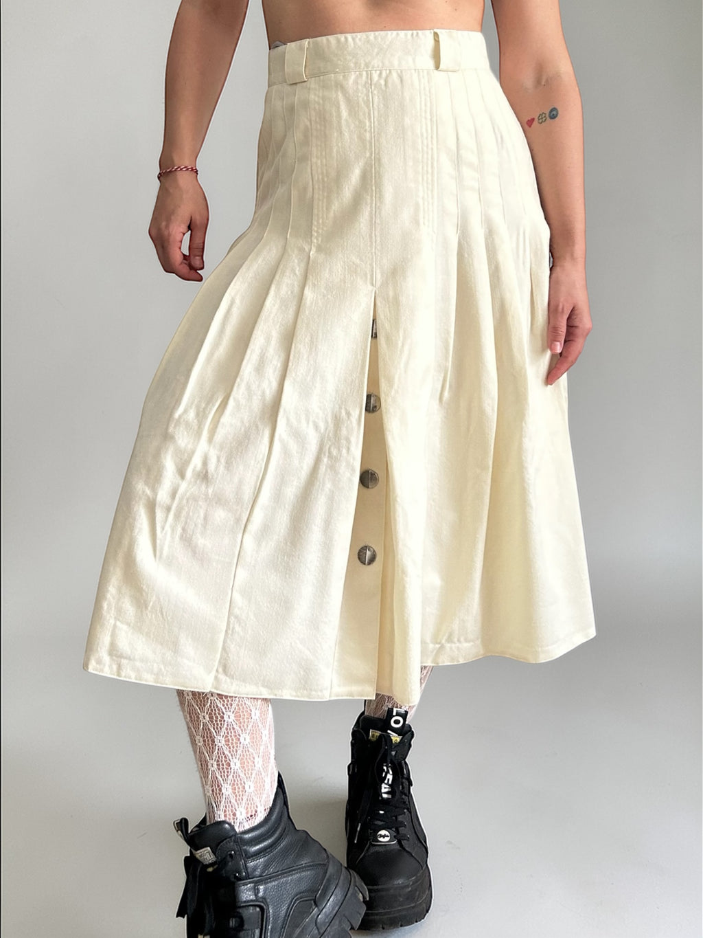 90s Tailored Virgin Wool Pleated Midi Skirt