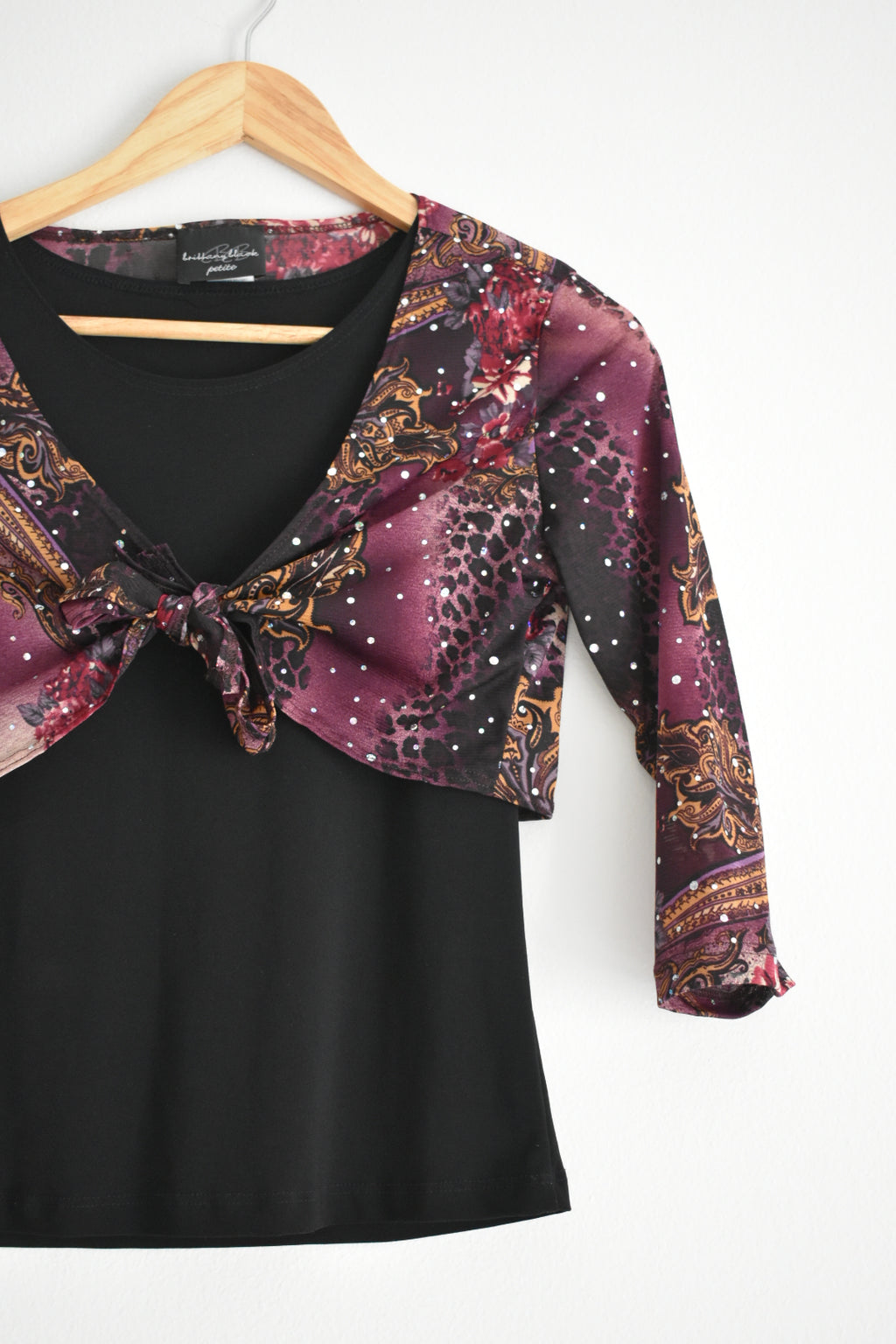 Y2K Black Sleeveless Top with Sheer Printed Bolero