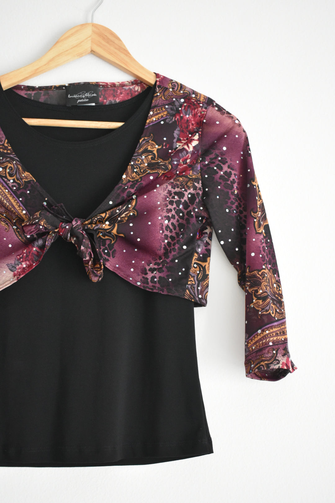 Y2K Black Sleeveless Top with Sheer Printed Bolero