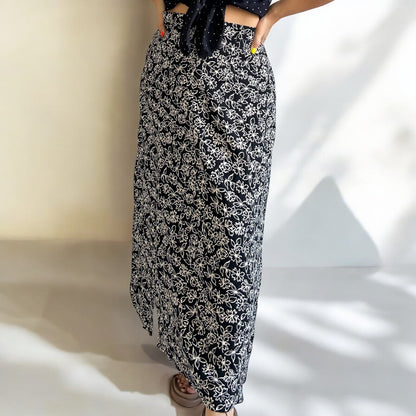 Vintage Long Black Floral Skirt