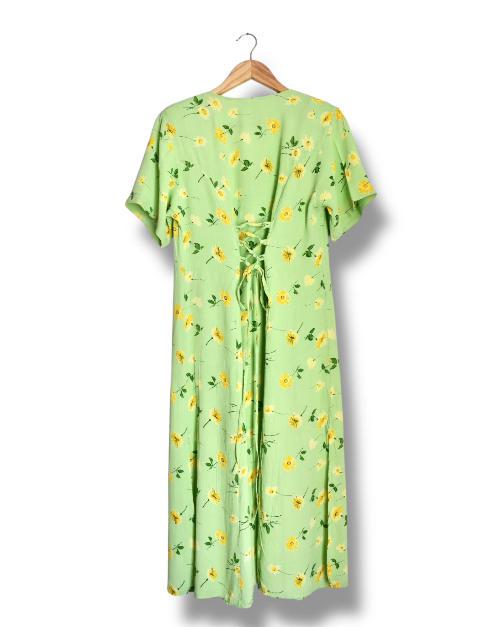 Vintage 80s/90s Green Floral Midi Dress – 100% Viscose